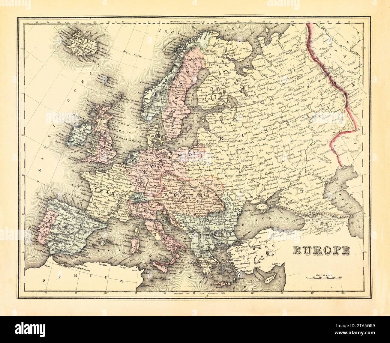 Alte Karte von Europa. Von Gray und Davis, Publ. In Reading, Pennsylvania, 1876 Stockfoto