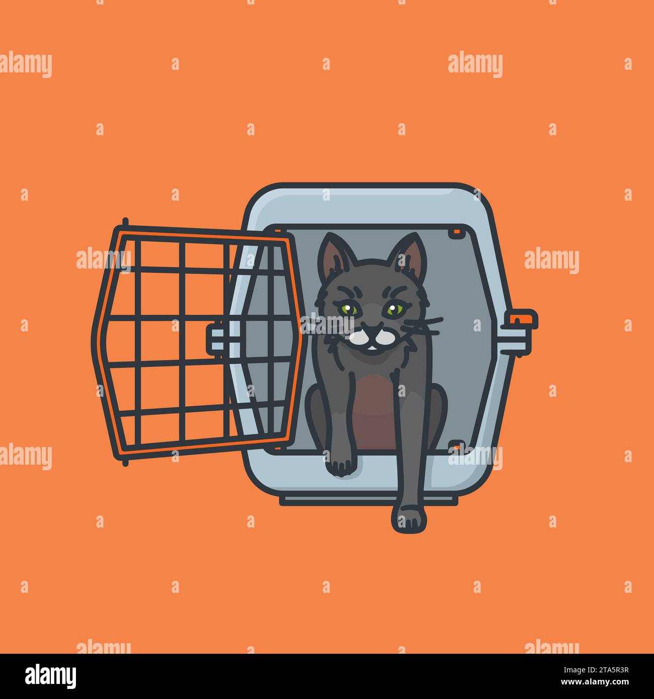 Neugierige Katze verlässt Transportkiste Vektor-Illustration für Internationalen Katzenrettungstag am 2. März Stock Vektor