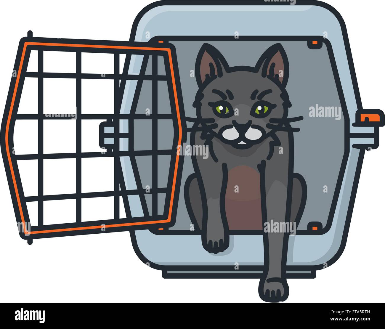 Neugierige Katze verlässt Transportkiste isolierte Vektorillustration für Internationalen Katzenrettungstag am 2. März Stock Vektor