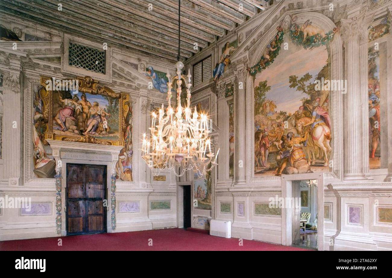 Blick auf die zentrale Halle 1561-65 von Giovanni Battista Zelotti Stockfoto