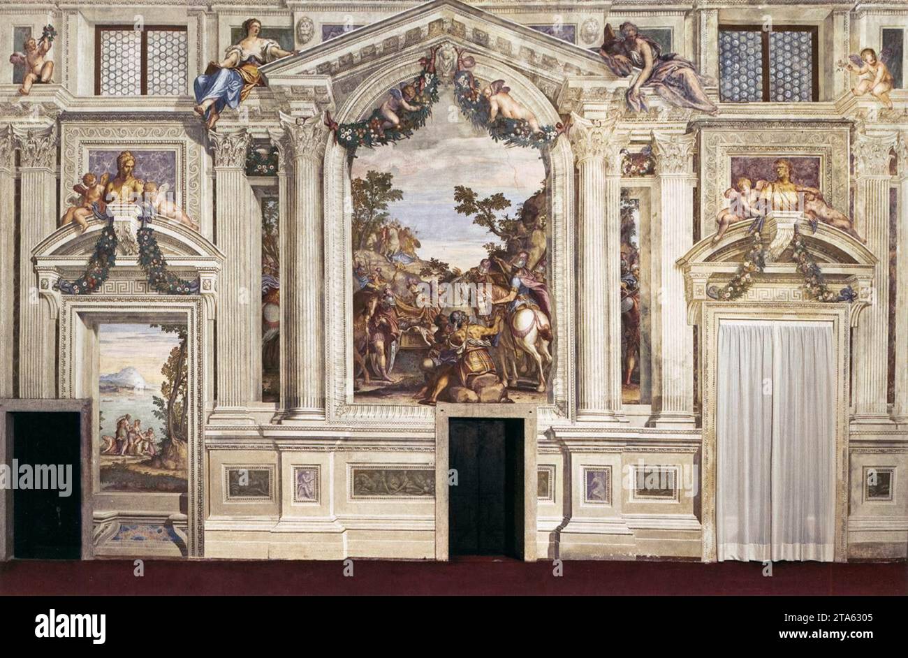 Wanddekoration im zentralen Saal 1561-65 von Giovanni Battista Zelotti Stockfoto