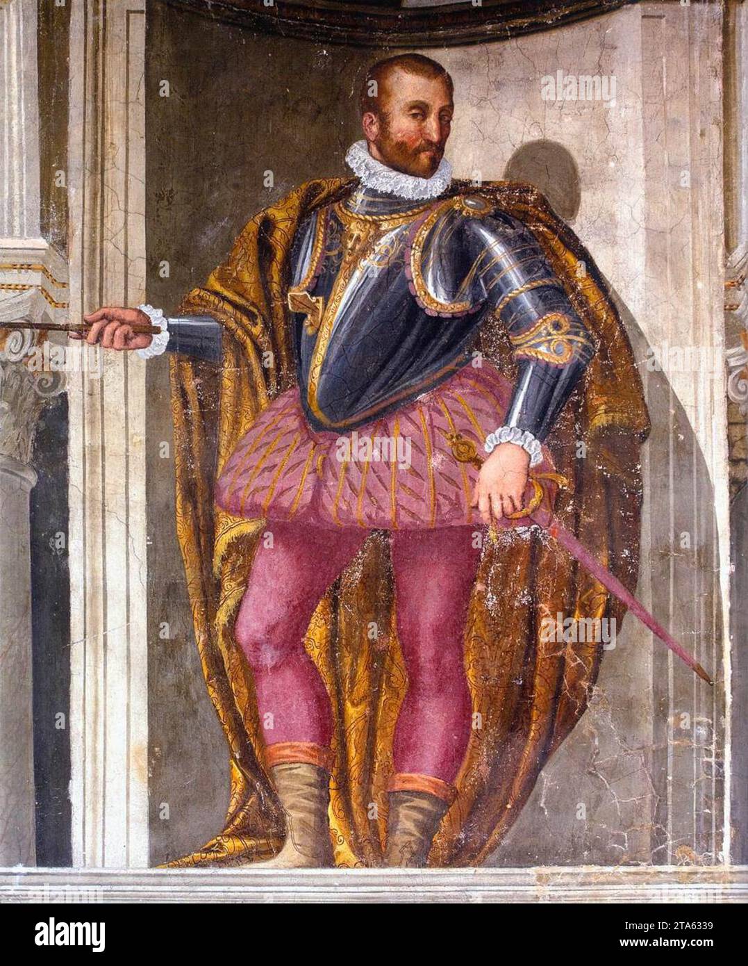 Porträt eines Adligen im Militärkleid der 1560er Jahre von Giovanni Antonio Fasolo Stockfoto