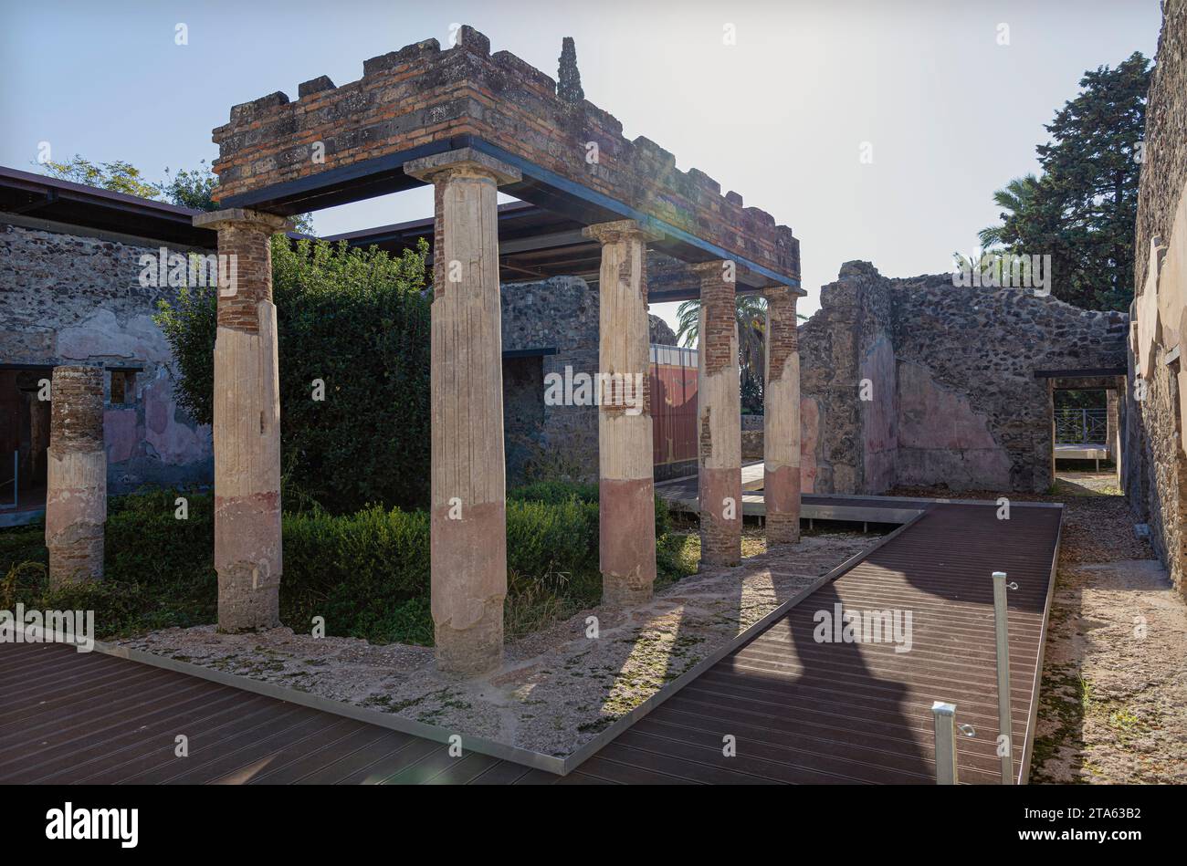 Archäologischer Park Pompeji, Villa Diomedes / Villa of Diomede Front Elevation, Peristyle. Regio VI Antike Architektur. Stockfoto