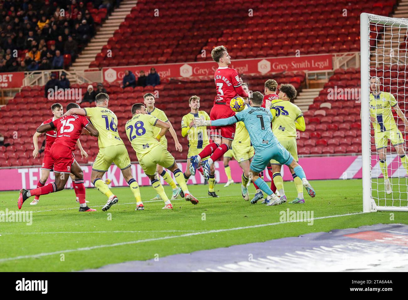 RAV van den Berg of Middlesbrough Scores 2-0 - Middlesbrough gegen Preston North End, Sky Bet Championship, Riverside Stadium, Middlesbrough, Großbritannien - 28. November 2023 nur redaktionelle Verwendung - es gelten Einschränkungen bei DataCo Stockfoto