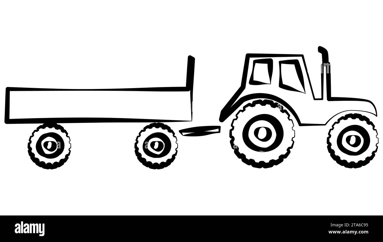 Ein Satz landwirtschaftlicher Maschinen, isoliert auf weißem Hintergrund. Mähdrescher und Traktor mit Anhänger. Vektor-Clipart. Stock Vektor