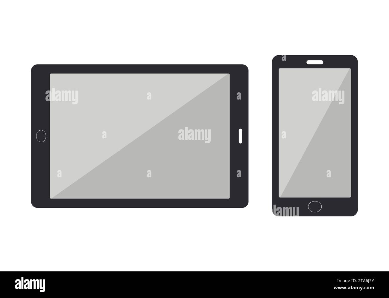 Telefon- und Tablet-Symbole auf weißem Hintergrund isoliert, Vektorillustration Stock Vektor
