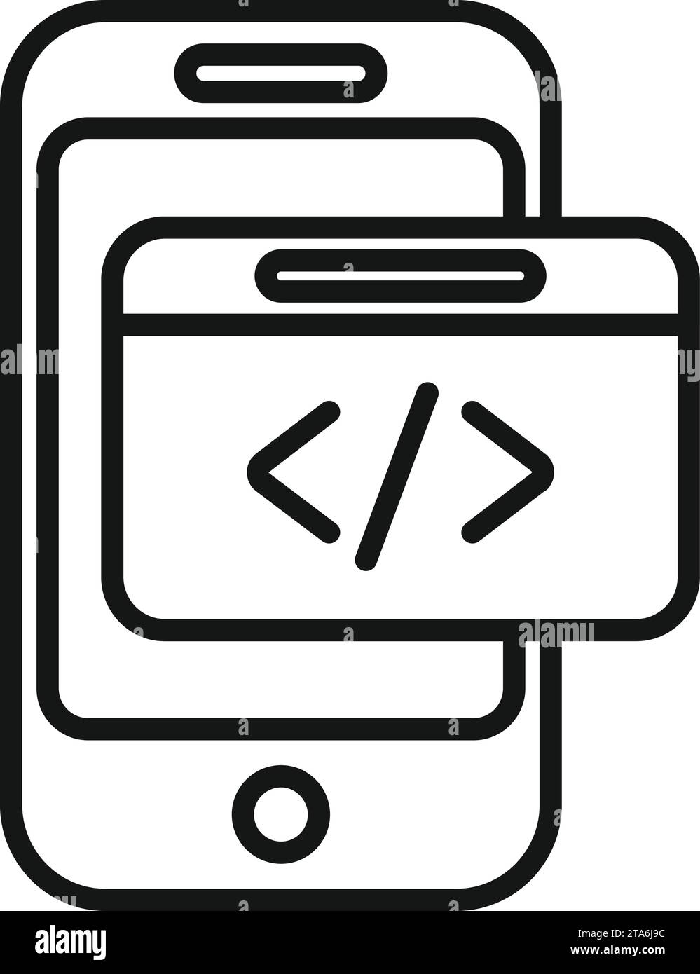 Smartphone-Code-Entwickler-Symbol-Konturvektor. Teamcoder erstellen. HTML-Service Stock Vektor
