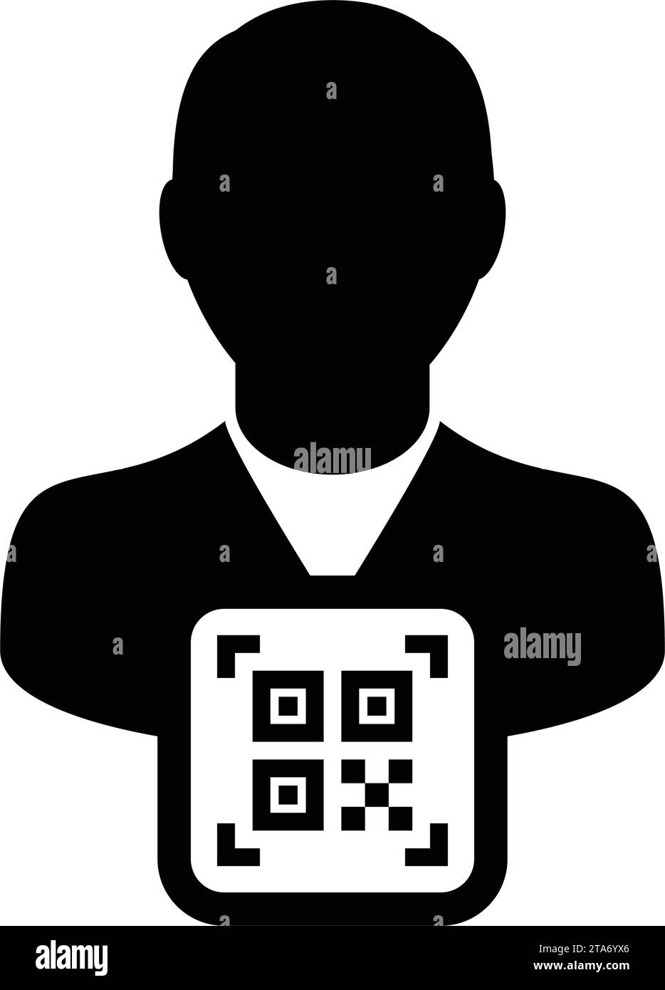 Digitale ID-Symbol-Avatar mit qr-Code für biometrische Identität im Vektor männliche Benutzer Person Profilsymbol für in einer Glyph-Piktogramm-Illustration Stock Vektor
