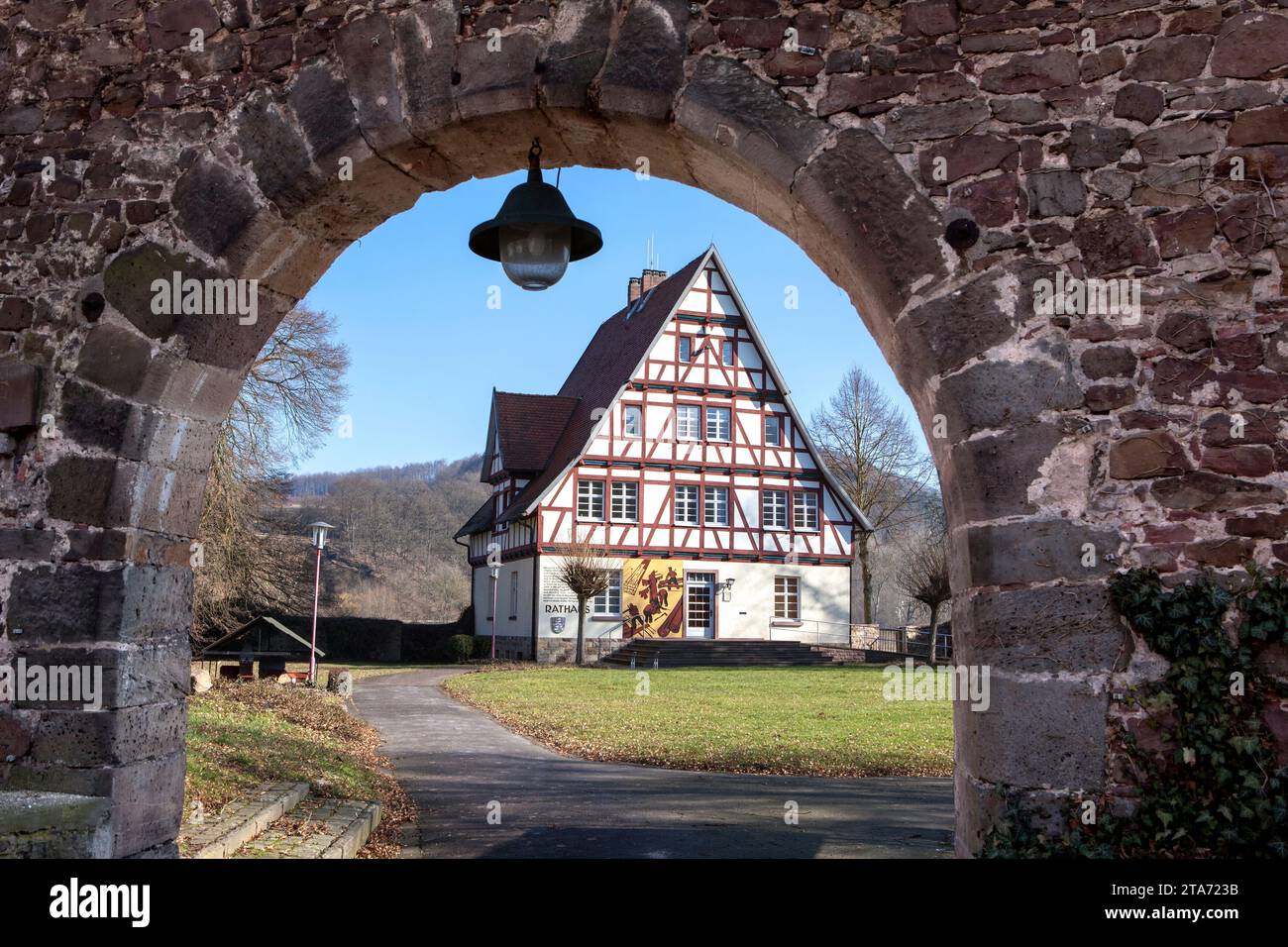 Ehemaliges Rathaus von Gieselwerder, Wesertal, Landkreis Kassel, Hessen, Deutschland Stockfoto