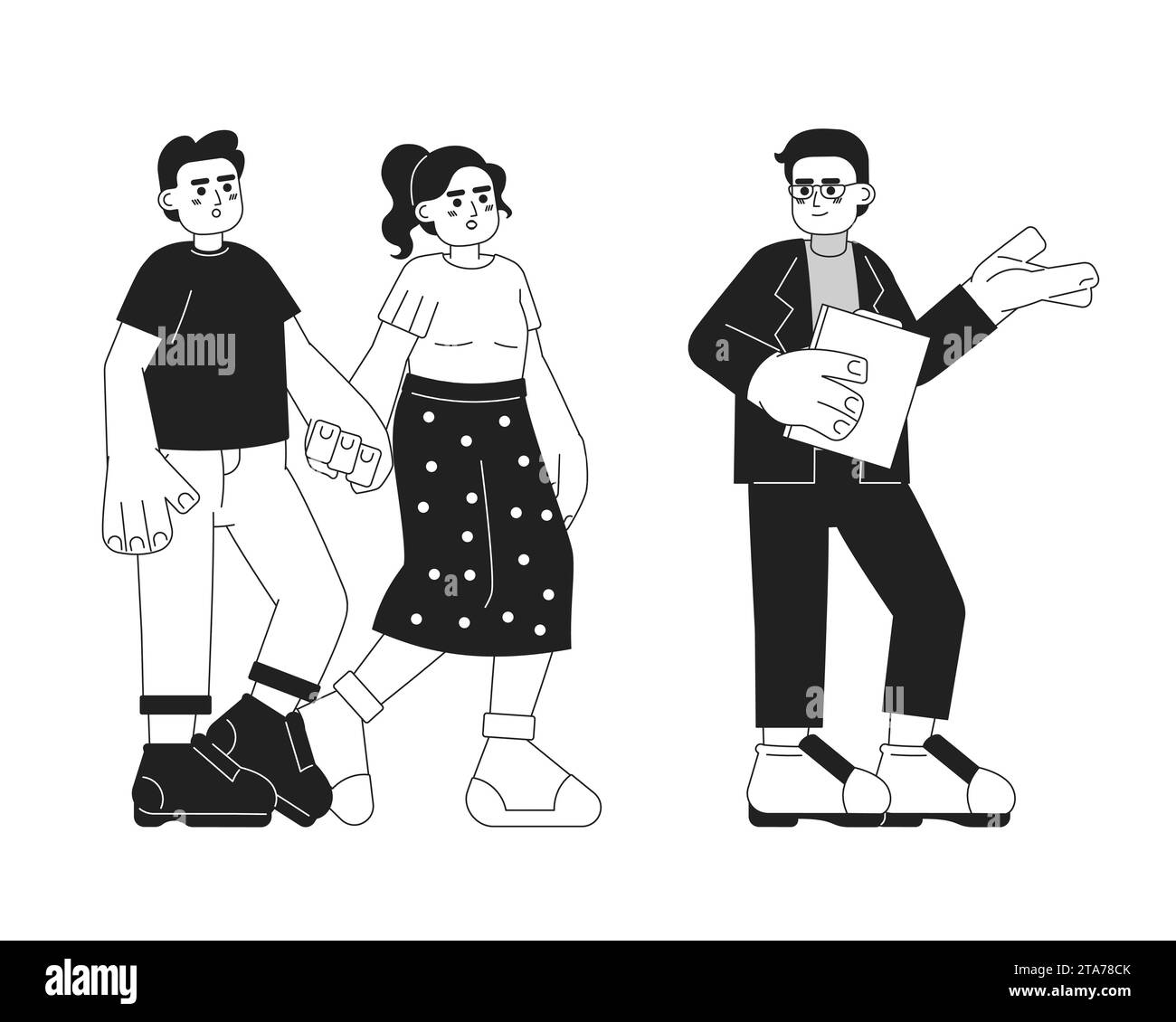 Immobilienmakler der Kunden zeigt eine schwarz-weiße Zeichentrickfigur des Hauses Stock Vektor