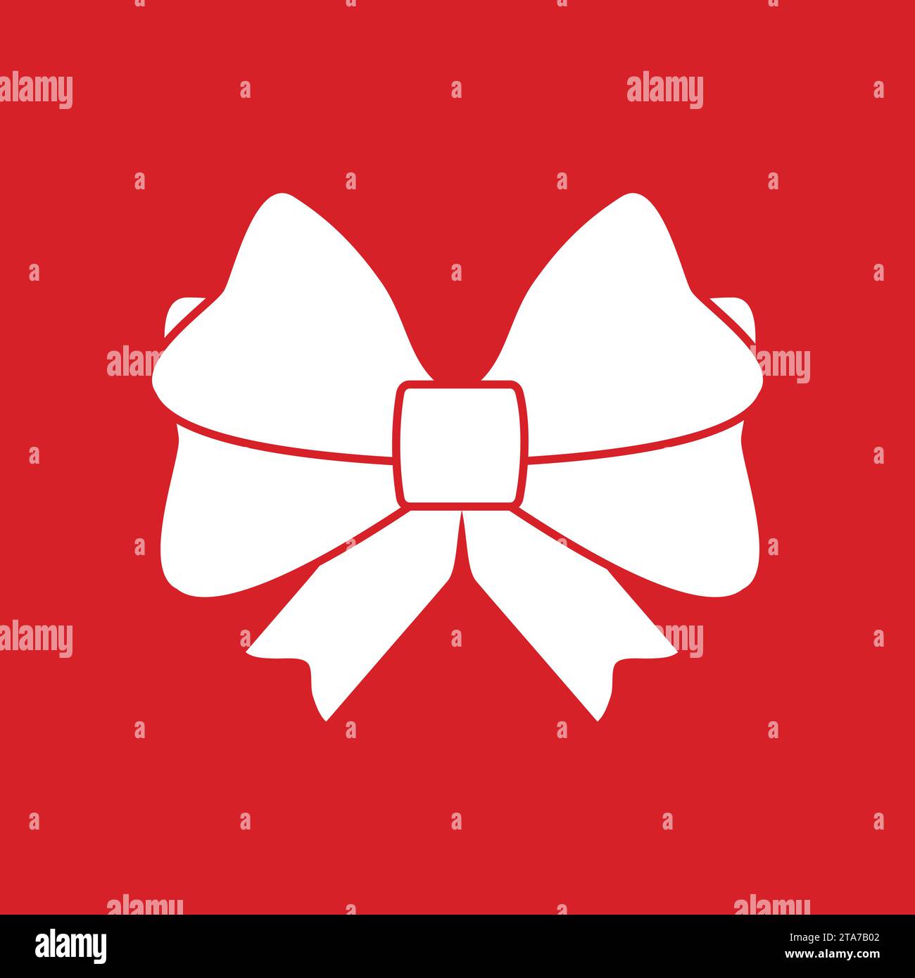 Geschenkschleife mit Bändern zum Dekorieren von Geschenken und Überraschungen für Feiertage. Symbol „Verpackung präsentiert“ isoliert auf rotem Hintergrund. Vektorabbildung Stock Vektor