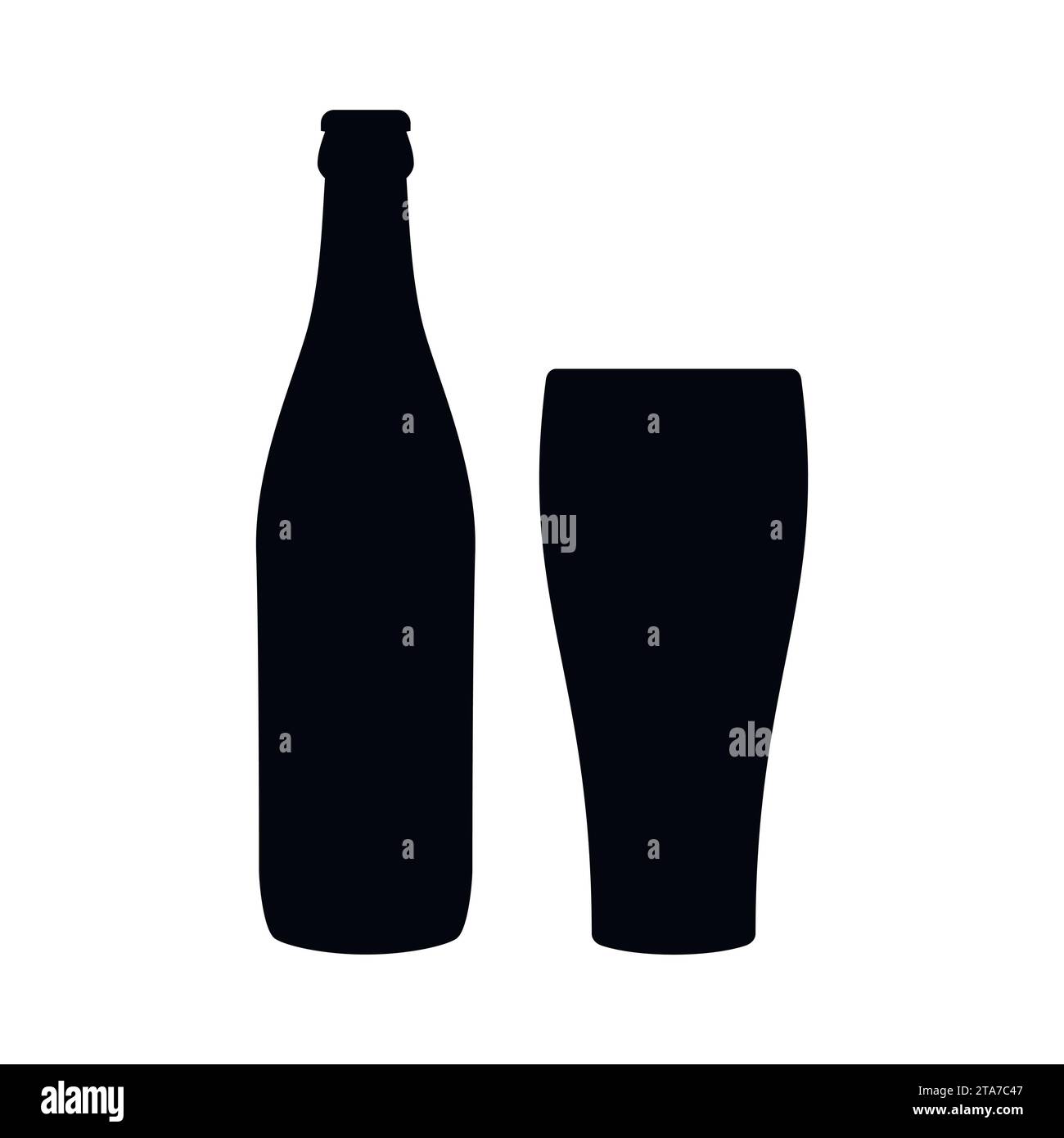 Bierflasche und Glassymbol isoliert auf weißem Hintergrund. Vektorabbildung. Stock Vektor