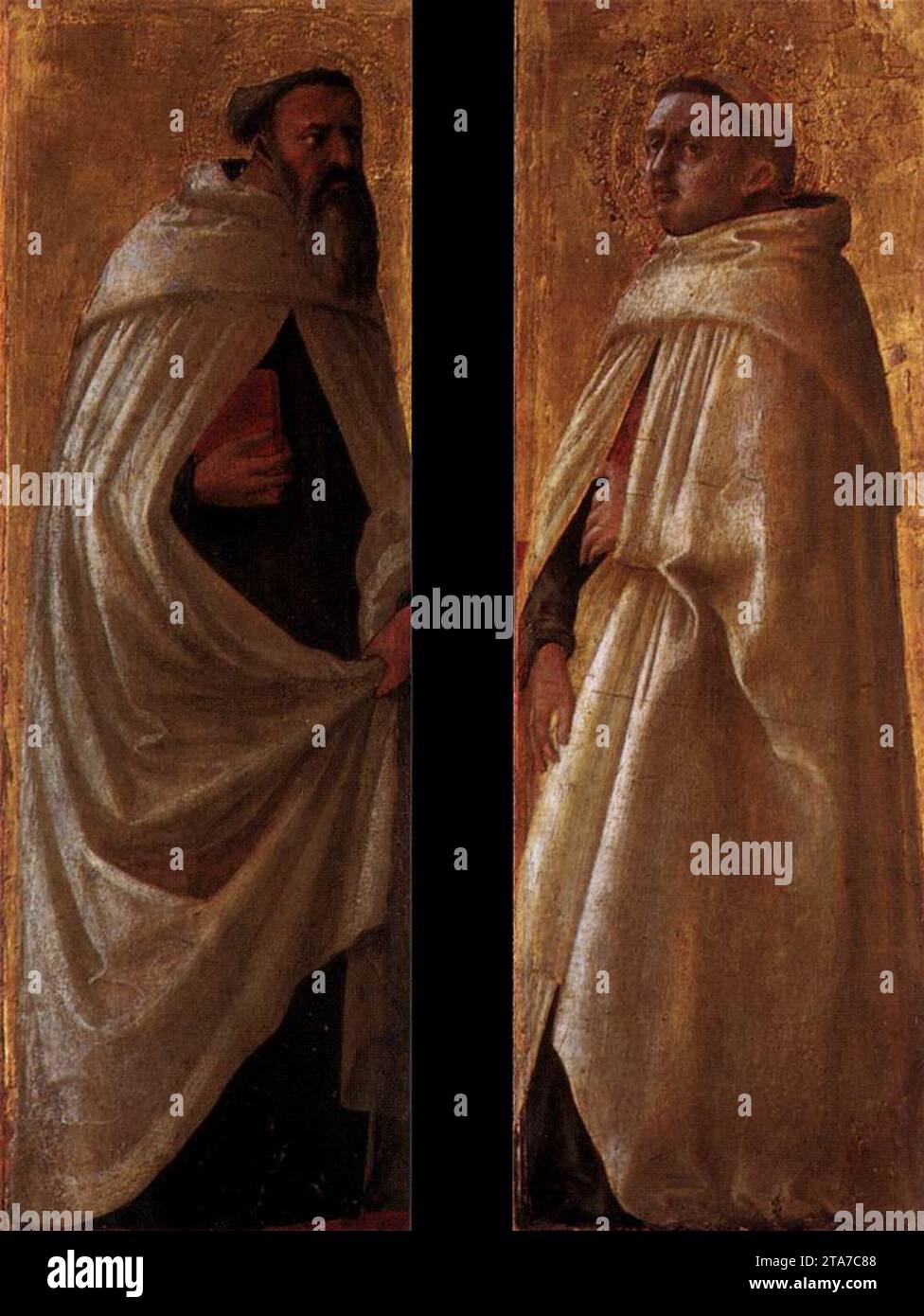 Zwei Tafeln aus dem Pisa Altarpiece 1426 von Masaccio Stockfoto