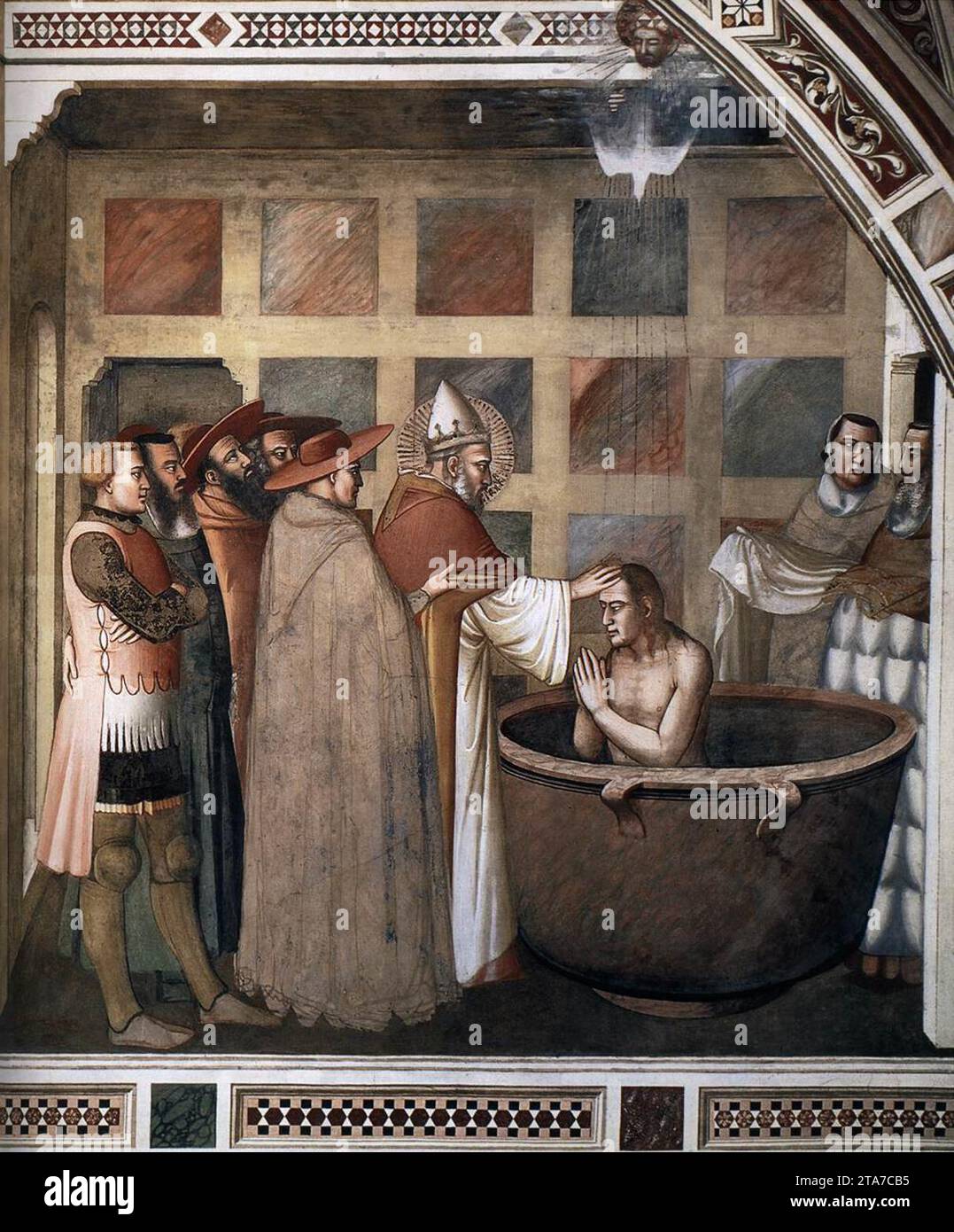 Papst Sylvester tauft Kaiser Konstantin um 1335 durch Maso Di Banco Stockfoto