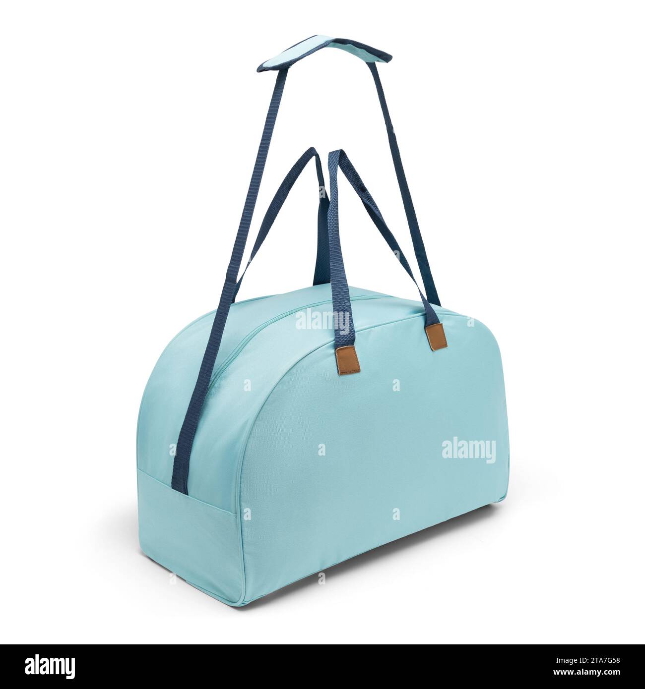 Blaue Farbe leer im Freien trendige Spaß Sport benutzerdefinierte Nylon Cross Body Schultergurt Tasche Duffle Gym Reisetaschen isoliert auf weißem Hintergrund. Modell. Stockfoto