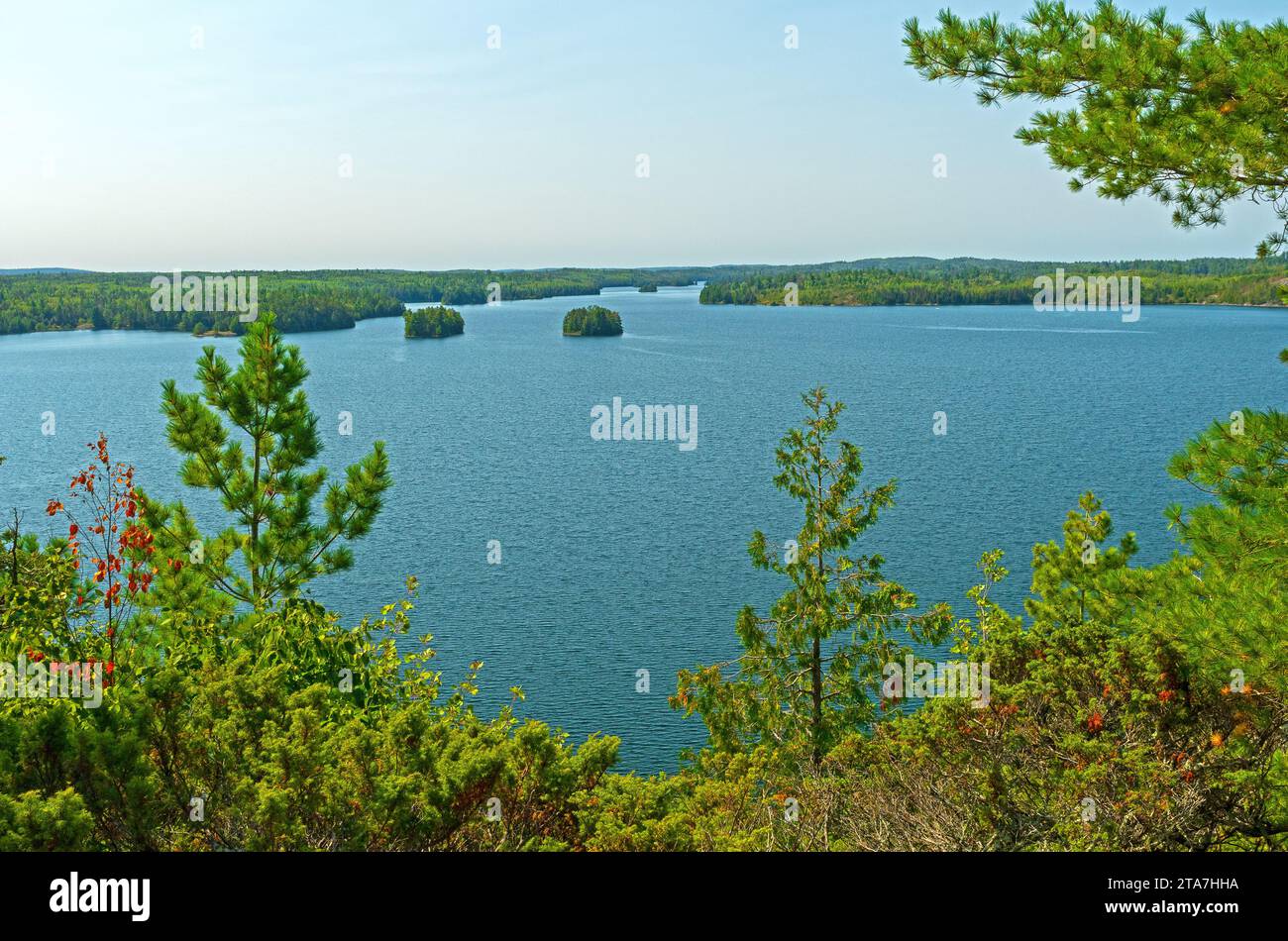 Panoramablick auf das Kanugebiet Boundary Waters vom Thunder Point am Knife Lake in Minnesota Stockfoto