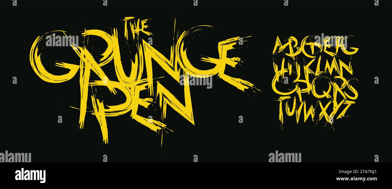 Bold Grunge Schriftart Rebellious Graffiti Alphabet für Street Art Schriftzug, verspielte Teen Titel, Punkmusik Schlagzeilen, Monogramme, Logos, und Funky Stock Vektor