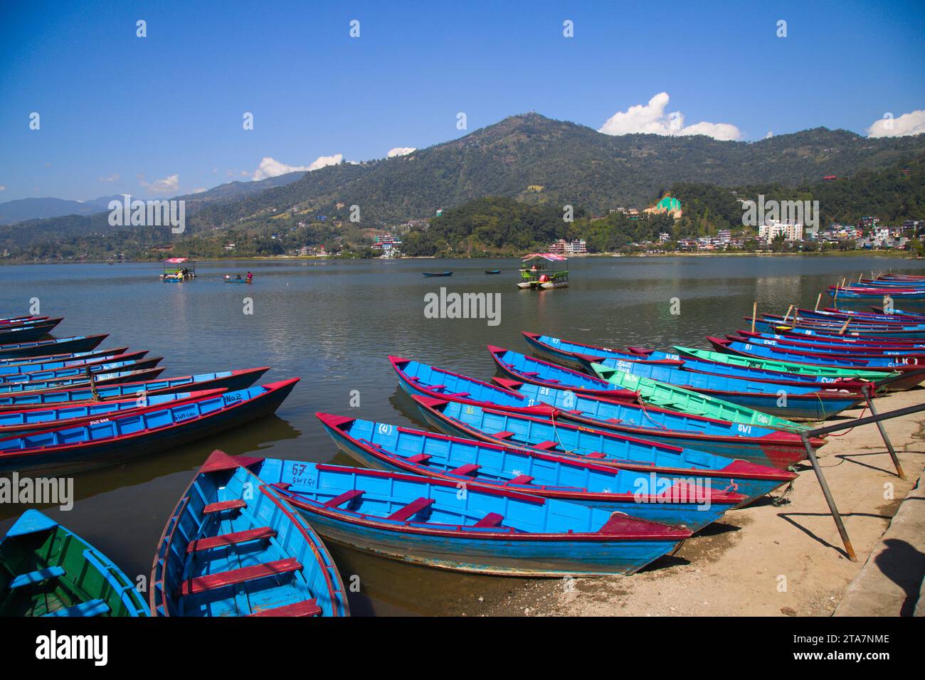 Nepal, Pokhara, Phewa Tal, Phewa See, Boote, Stockfoto