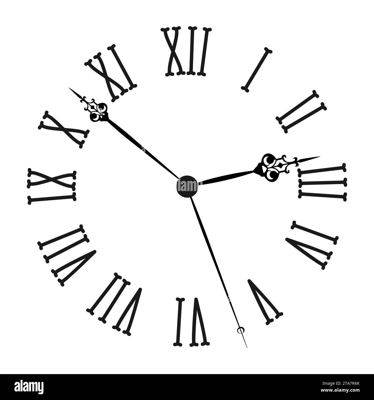 Vintage-Uhr mit römischen Ziffern Alte Mode isoliert auf weißem Hintergrund. Vektorabbildung Stock Vektor