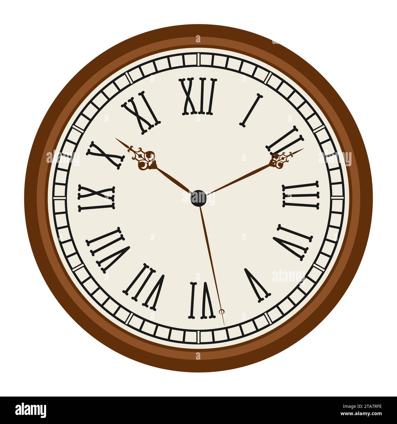 Vintage-Uhr mit römischen Ziffern Alte Mode isoliert auf weißem Hintergrund. Vektorabbildung Stock Vektor