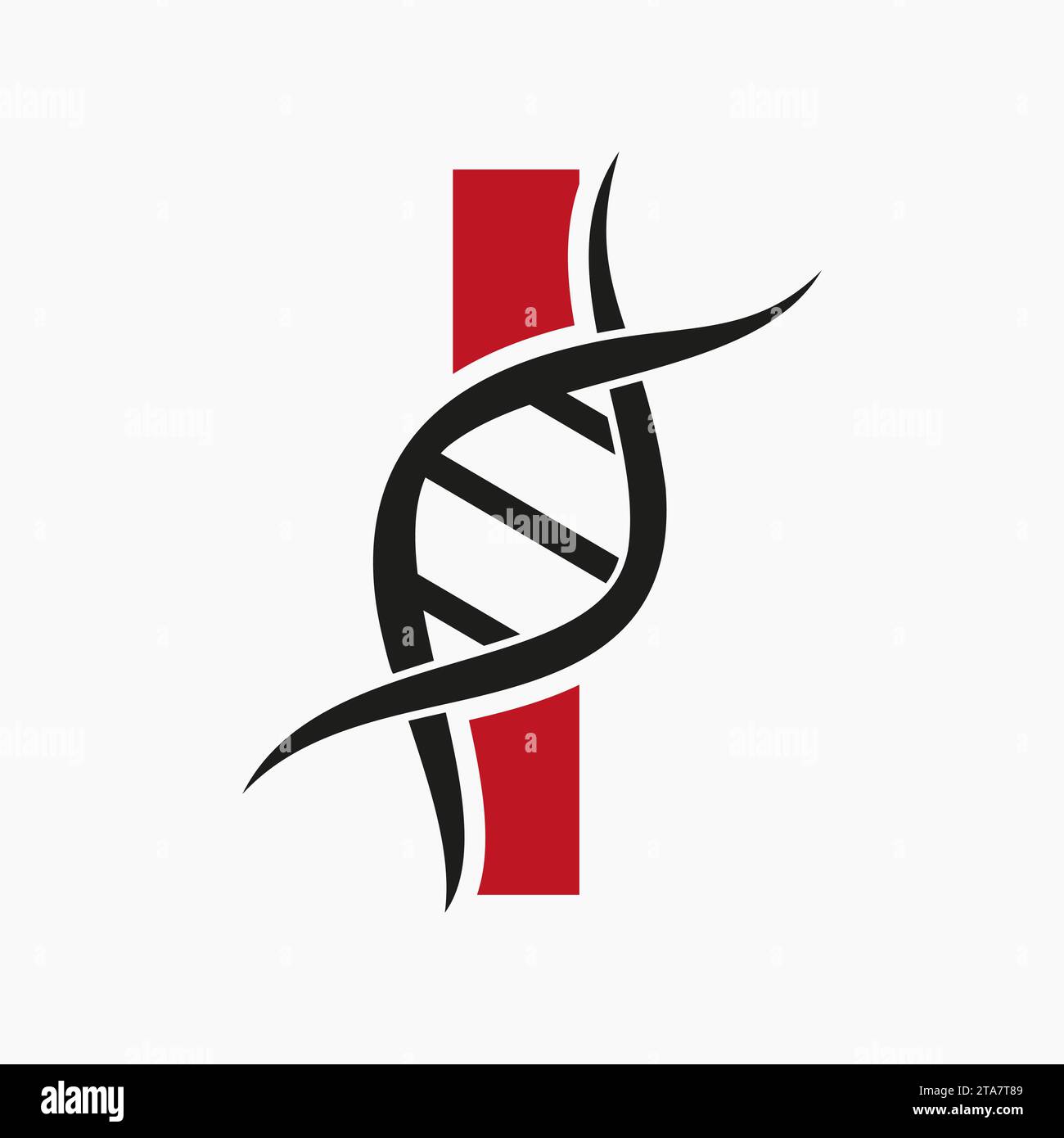 DNA-Logo auf Buchstabe I, Genetik-Logo, Medizin-Symbol Stock Vektor