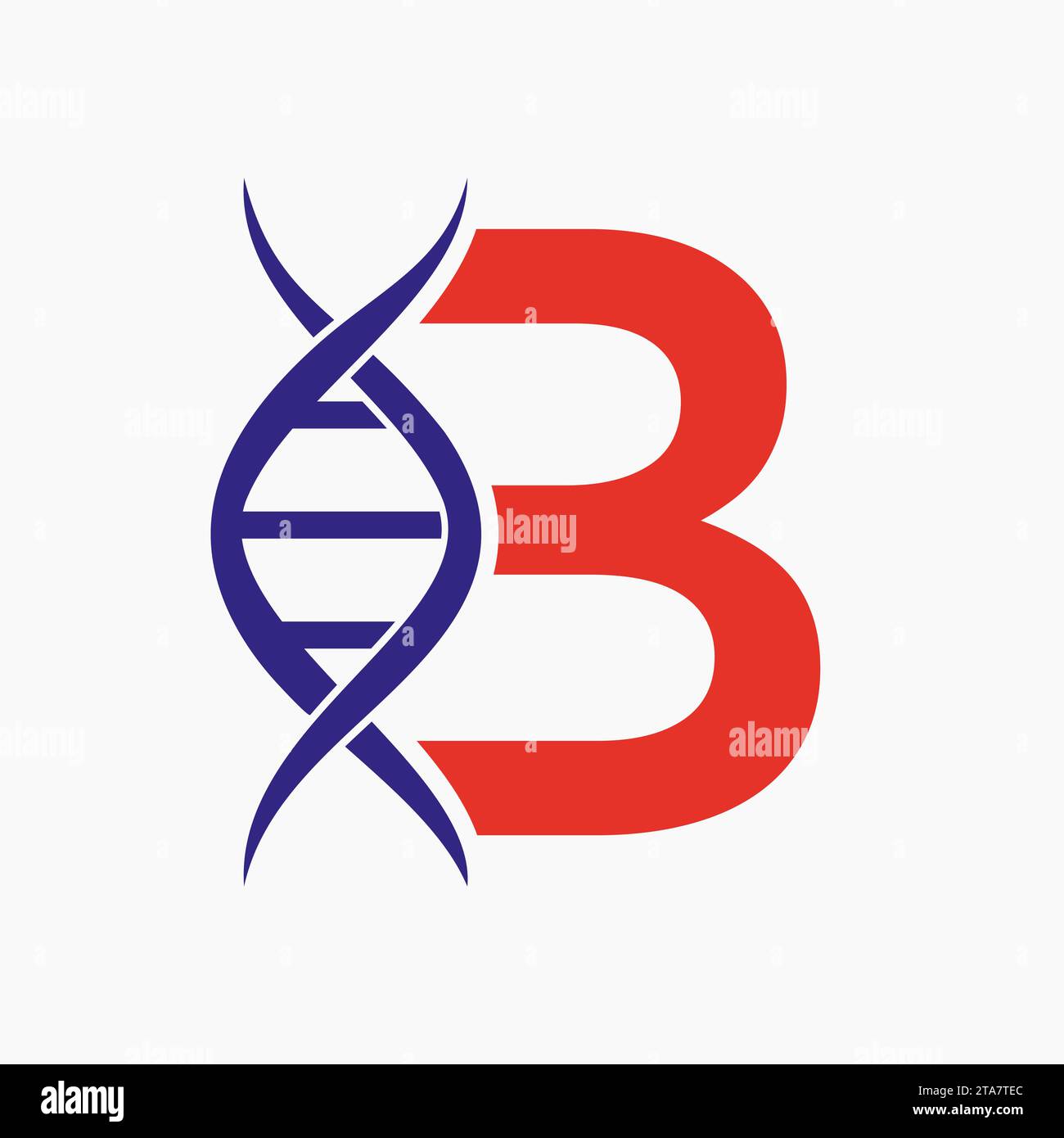 DNA-Logo auf Buchstabe B, Genetik-Logo, Medizin-Symbol Stock Vektor
