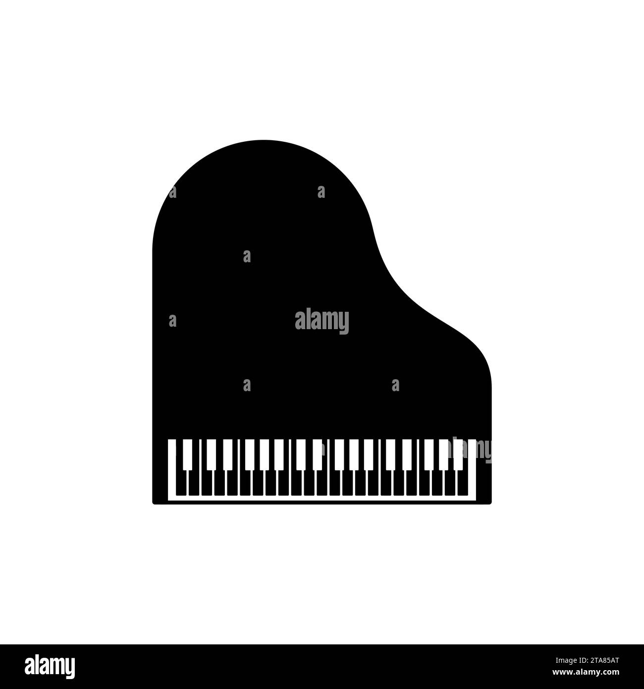 Klassisches schwarzes Flügelsymbol mit offener Tastatur auf weißem Hintergrund. Blick von oben auf künstlerische Musikinstrumente, Kunst und Unterhaltung. Stock Vektor