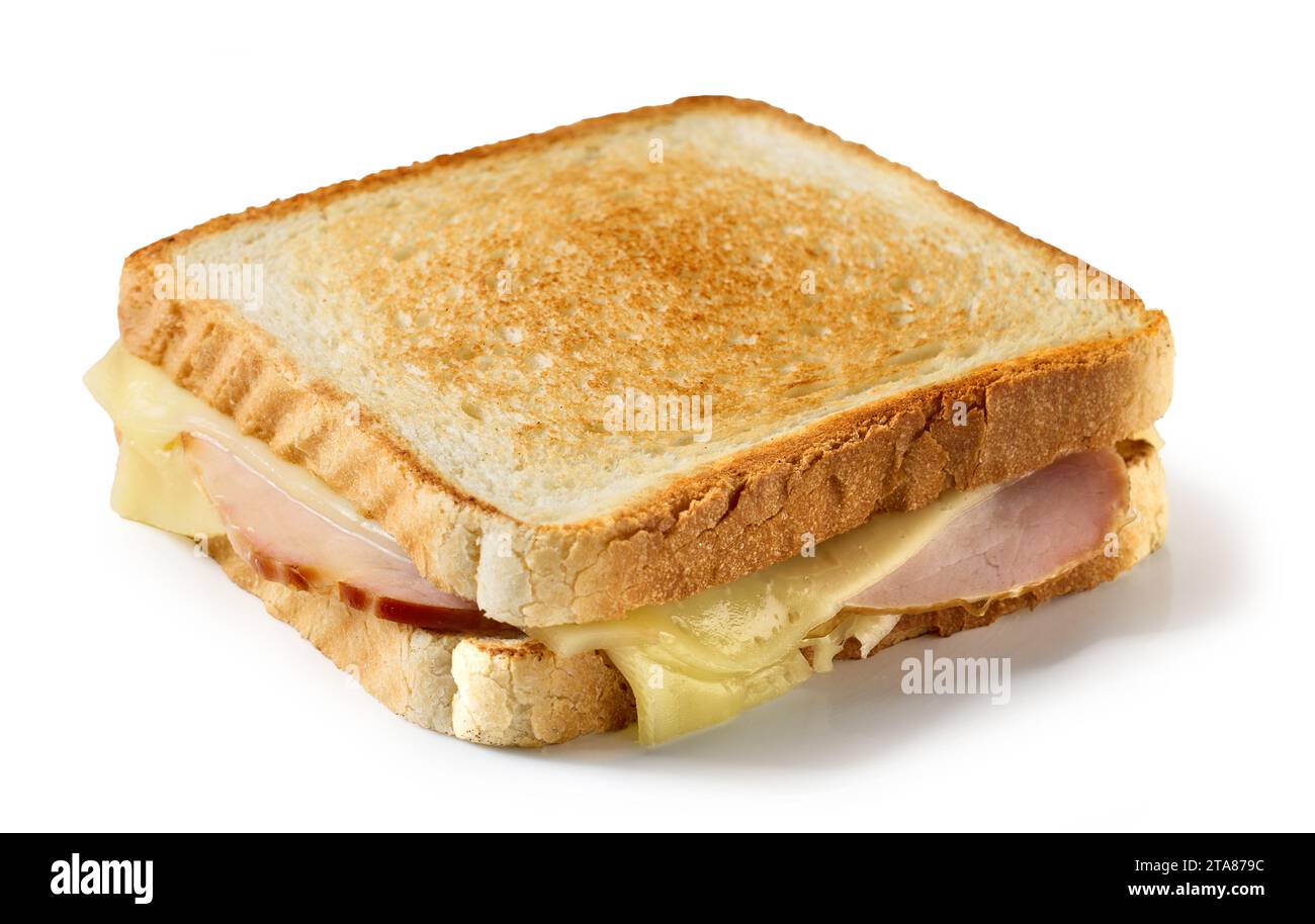 Schinken-Käse-Toast isoliert auf weißem Hintergrund Stockfoto