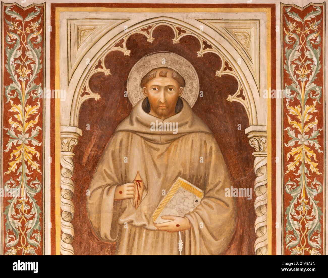 TREVISO, ITALIEN - 4. NOVEMBER 2023: Das Fresko von St. Franziskus von Assisi mit seiner Stigmatisierung in der Kirche Chiesa di San Francesco aus 14. Cent. Stockfoto