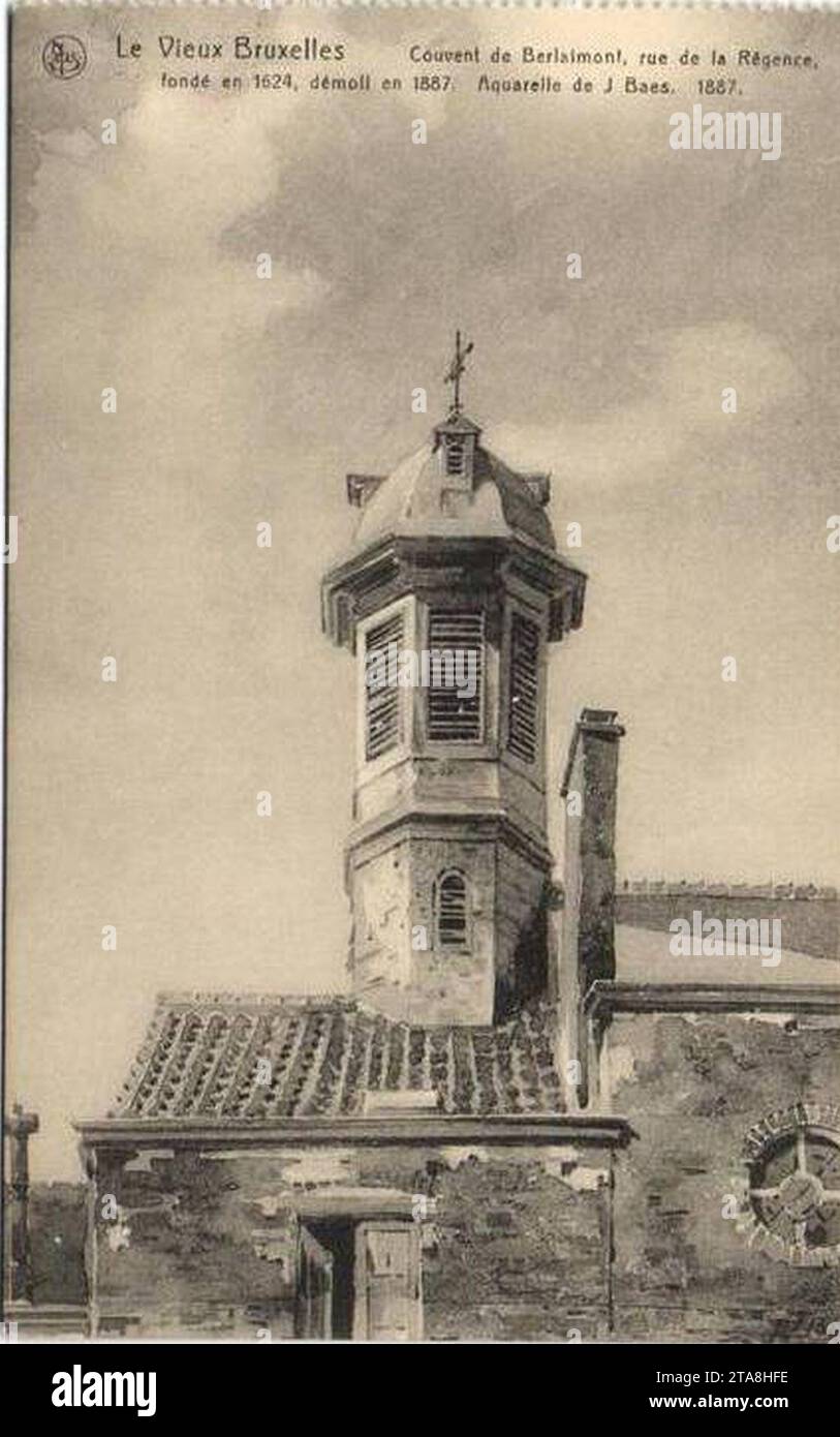 Vieux Couvent du berlaimont rue Régence Aquarelle J RAES 1887. Stockfoto