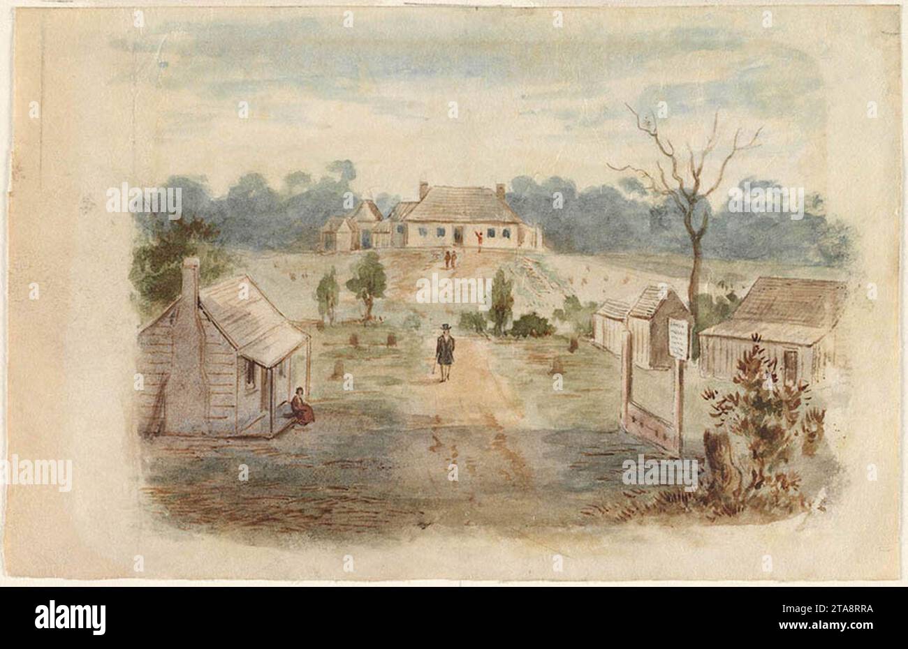 Blick auf das Governor's House, Rosehill, Parramatta um 1798. Stockfoto