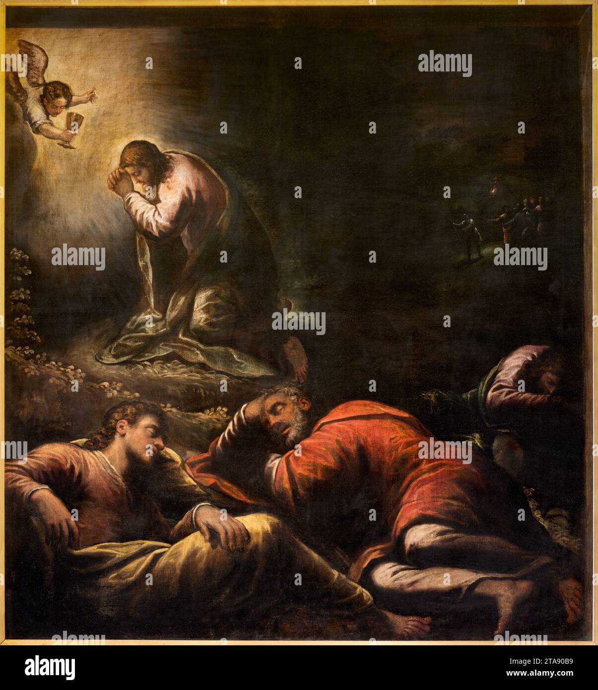 VICENZA, ITALIEN - 5. NOVEMBER 2023: Gemälde des Gebets Jesu im Garten Gethsemane in der Kathedrale von Alessandro Maganza (1587–1589). Stockfoto
