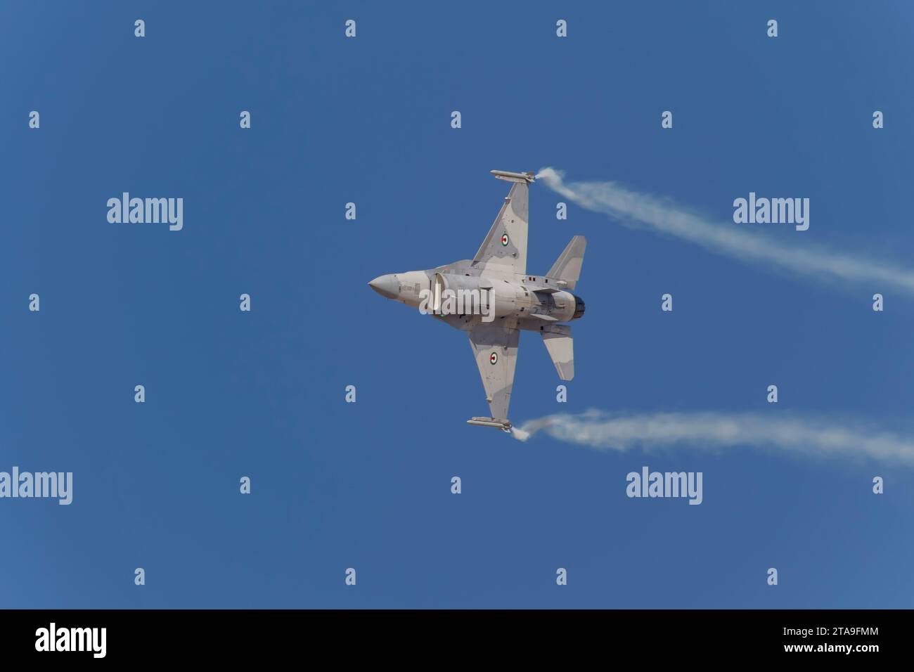 F-16 Fighting Falcon auf der Dubai Air Show 2023 in Dubai, VAE Stockfoto