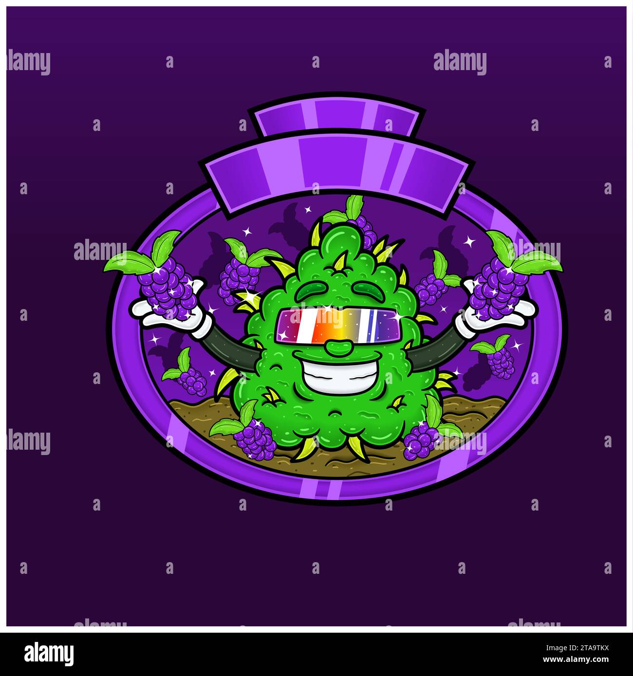 Traubengeschmack mit Weed Mascot Cartoon. Unkrautdesign für Logo, Etikett und Verpackungsprodukte. Vektoren und Illustrationen Stock Vektor