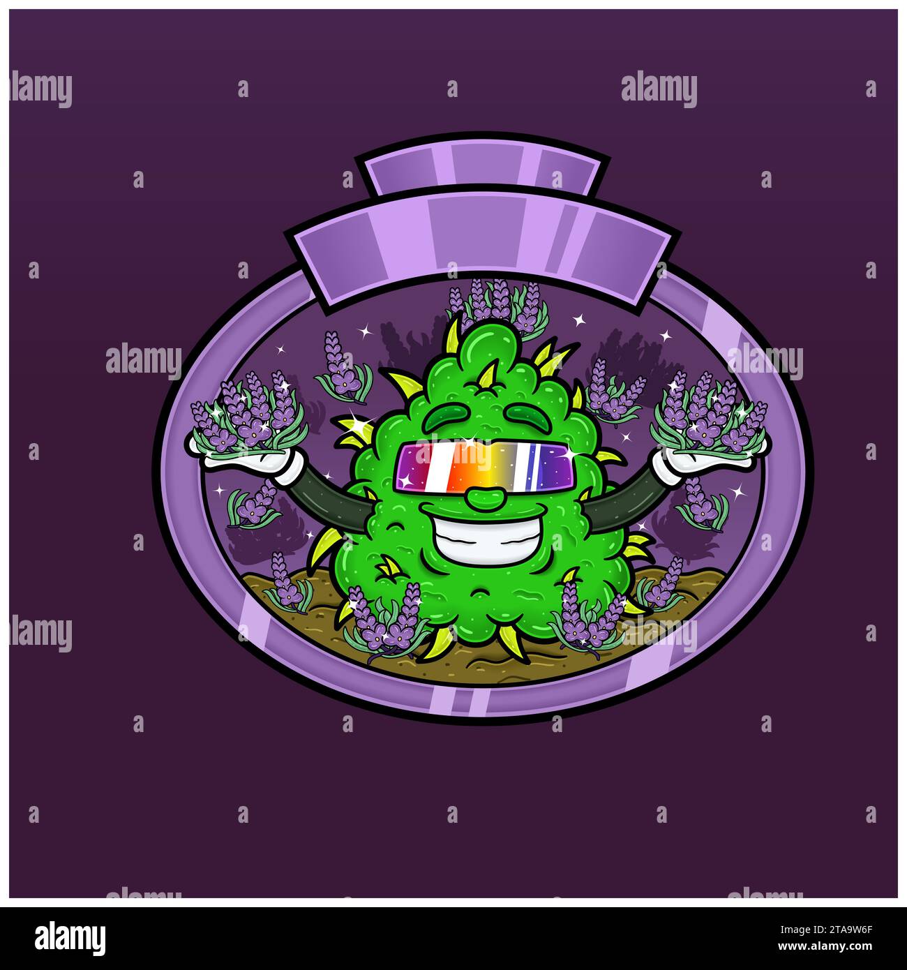 Lavendelgeschmack mit Weed Mascot Cartoon. Unkrautdesign für Logo, Etikett und Verpackungsprodukte. Vektoren und Illustrationen Stock Vektor