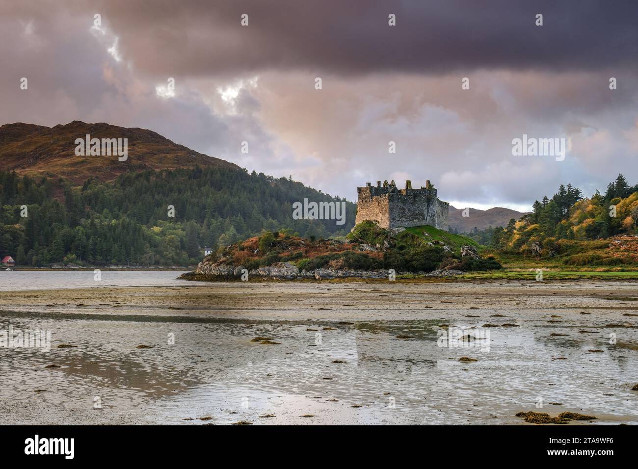 Schloss Tioram bei Ebbe Stockfoto