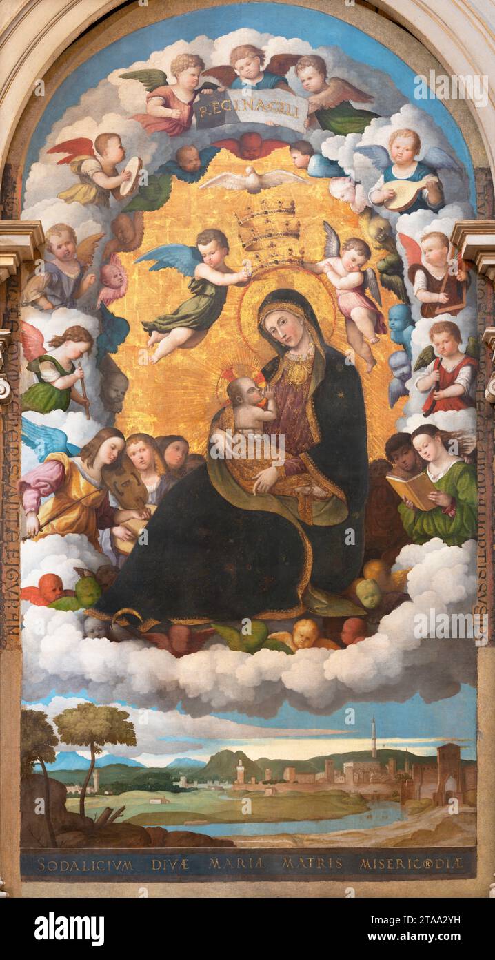 VICENZA, ITALIEN - 7. NOVEMBER 2023: Das Gemälde der Madonna unter den Engeln (Madonna delle Stelle) aus der Chiesa di Santa Corona Stockfoto