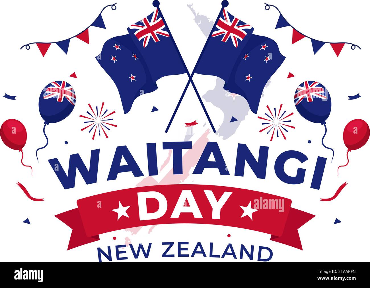 Happy Waitangi Day Vektor-Illustration am 6. Februar mit Neuseeland Flagge und Karte im National Holiday Flat Cartoon Hintergrund Design Stock Vektor