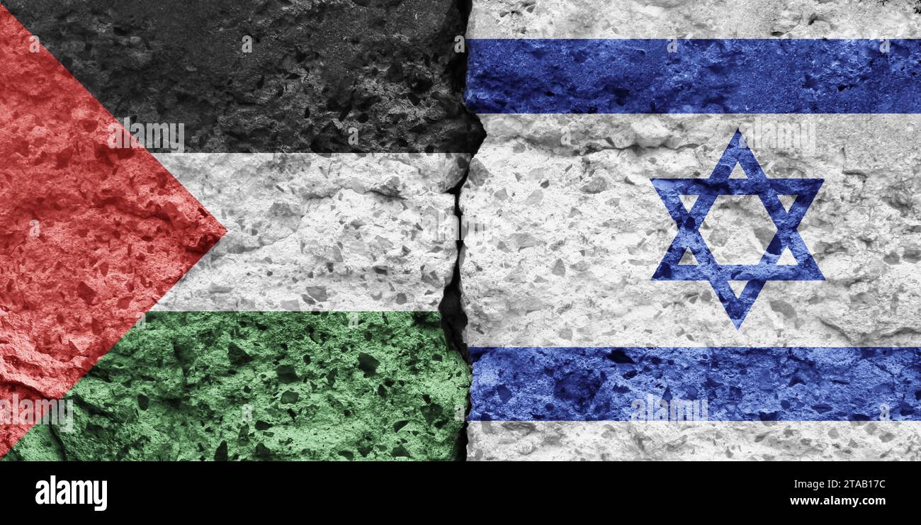 Palästinensischer und israelischer Konflikt als Nahost-Kriegtragödie der Stammesspaltung als Symbol für die Herausforderungen von Gewalt und territorialen Auseinandersetzungen als ein Stockfoto
