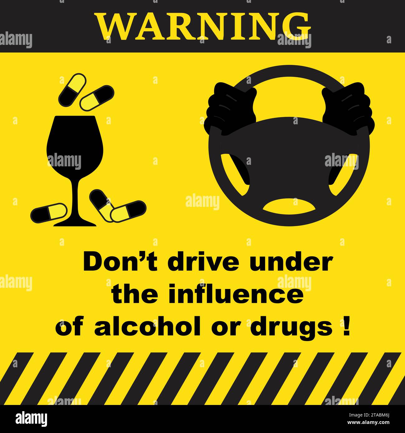 Fahren Sie nicht unter dem Einfluss von Alkohol oder Drogen, Warnsymbol Stock Vektor