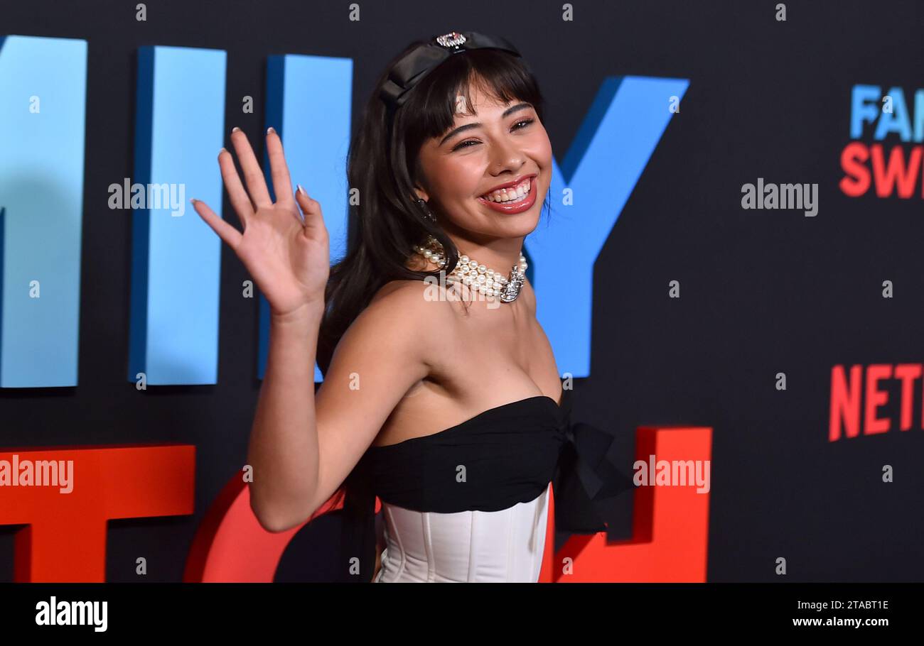 Xochitl Gomez arrives at the premiere of "Family Switch," Wednesday, Nov. 29, 2023, at The Grove in Los Angeles. (Photo by Jordan Strauss/Invision/AP) Stockfoto