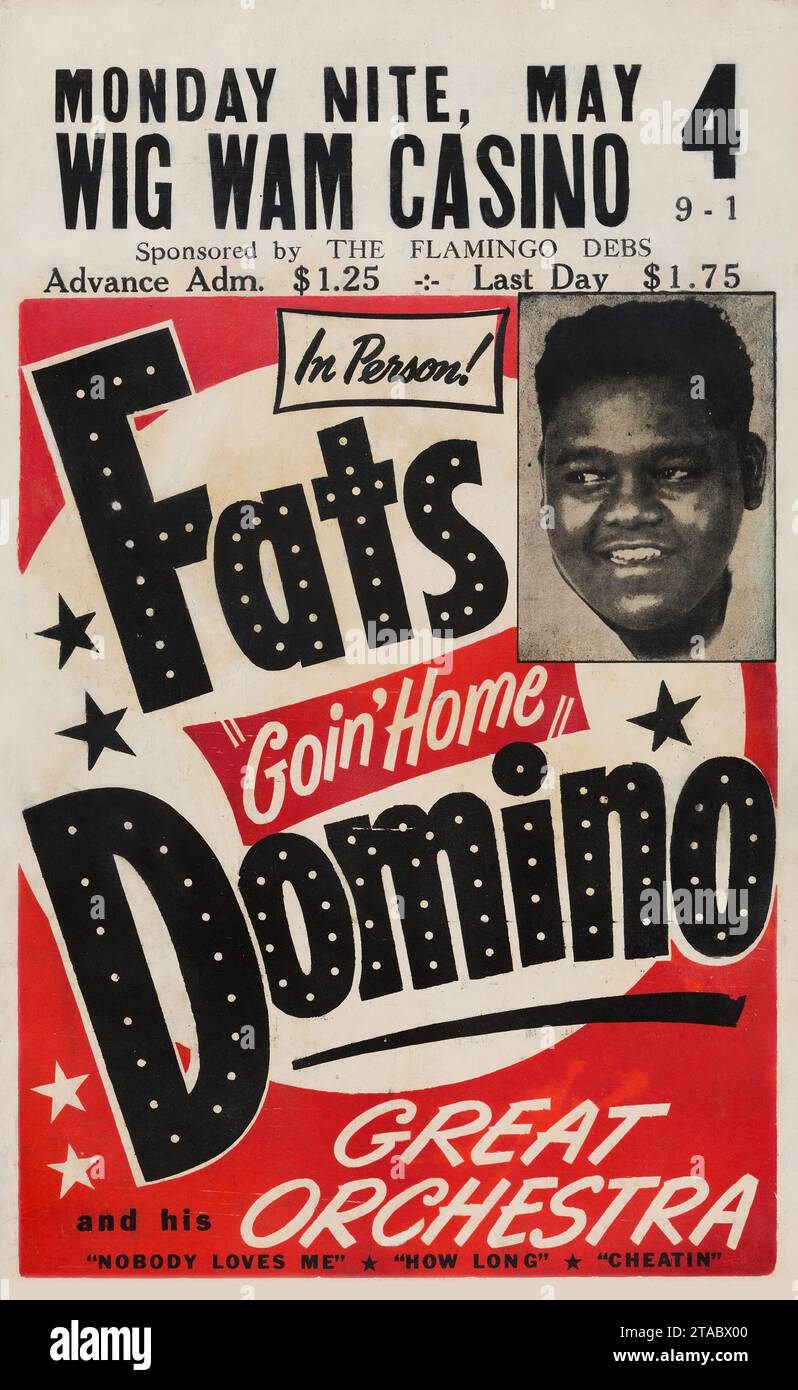 Fats Domino - WIG WAM Casino - Rock and Roll Konzert Poster - Goin Home (1953) Stockfoto