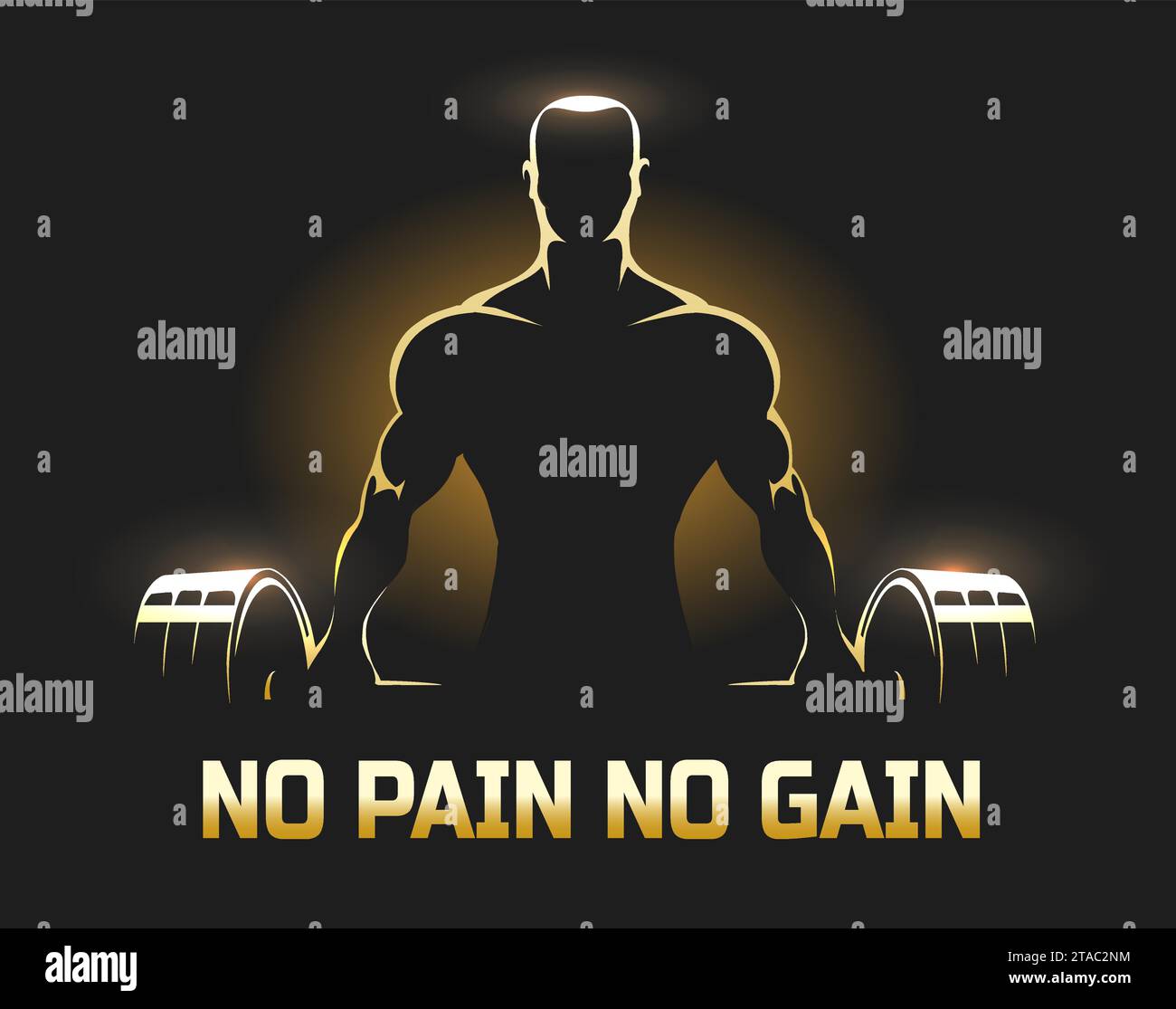 Fitnessraum-Emblem präsentiert Bodybuilder mit Langhantel isoliert auf schwarzem Hintergrund Hand gezeichnete Vektor-Illustration. Stock Vektor