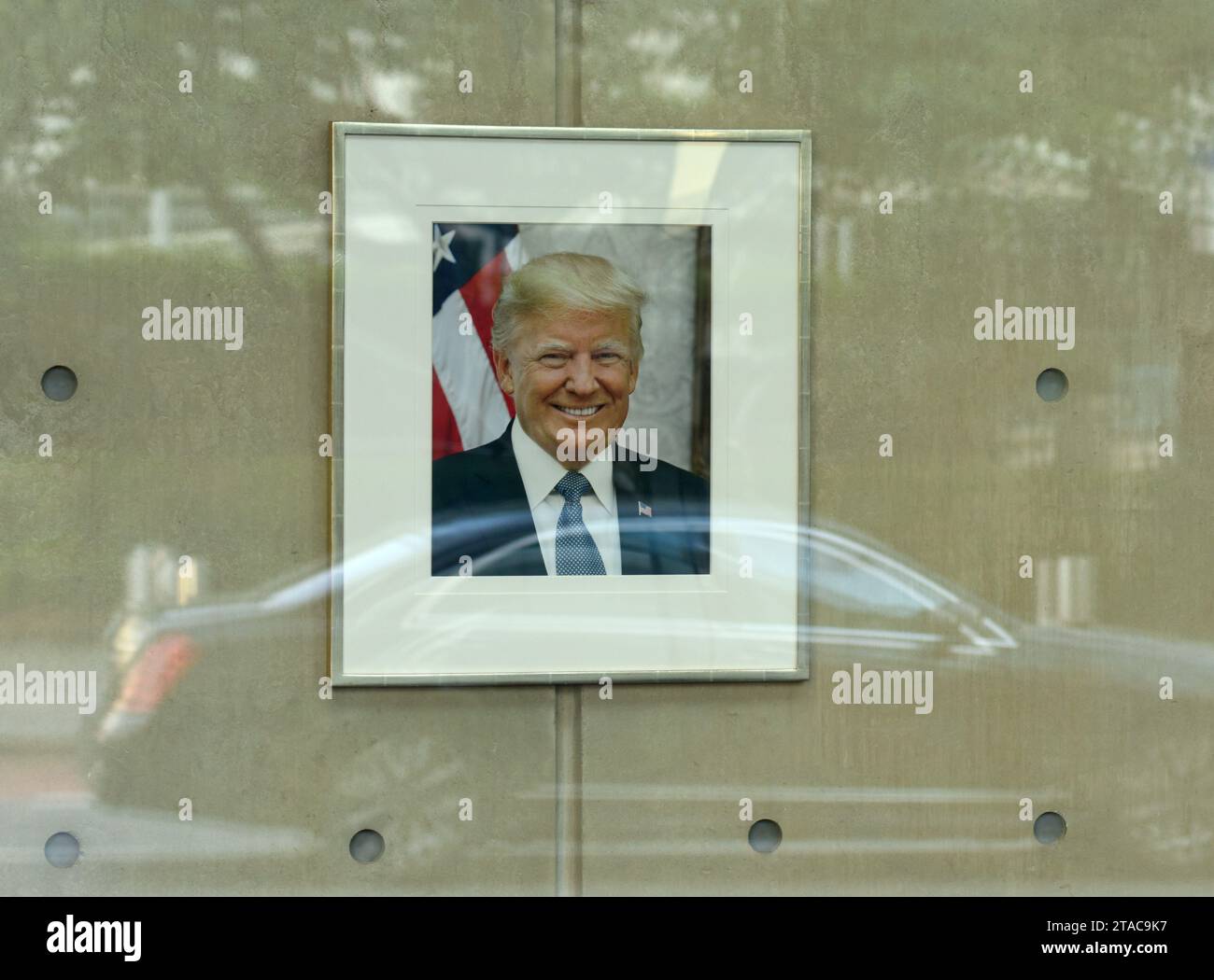 New York, USA - 26. Mai 2018: Porträt von Donald Trump in der US-Mission bei den Vereinten Nationen in New York. Stockfoto