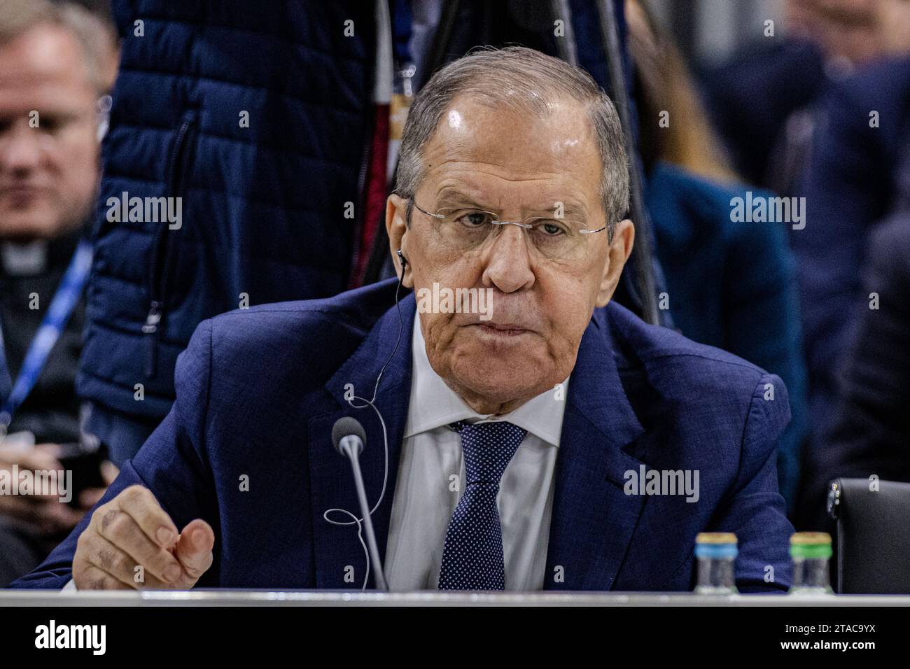 Am Donnerstag, dem 30. November 2023, nimmt der russische Außenminister Sergej Lawrow an der Tagung des OSZE-Ministerrates unter dem Vorsitz Nordmazedoniens in Skopje Teil. (VX Photo/Vudi Xhymshiti) Stockfoto