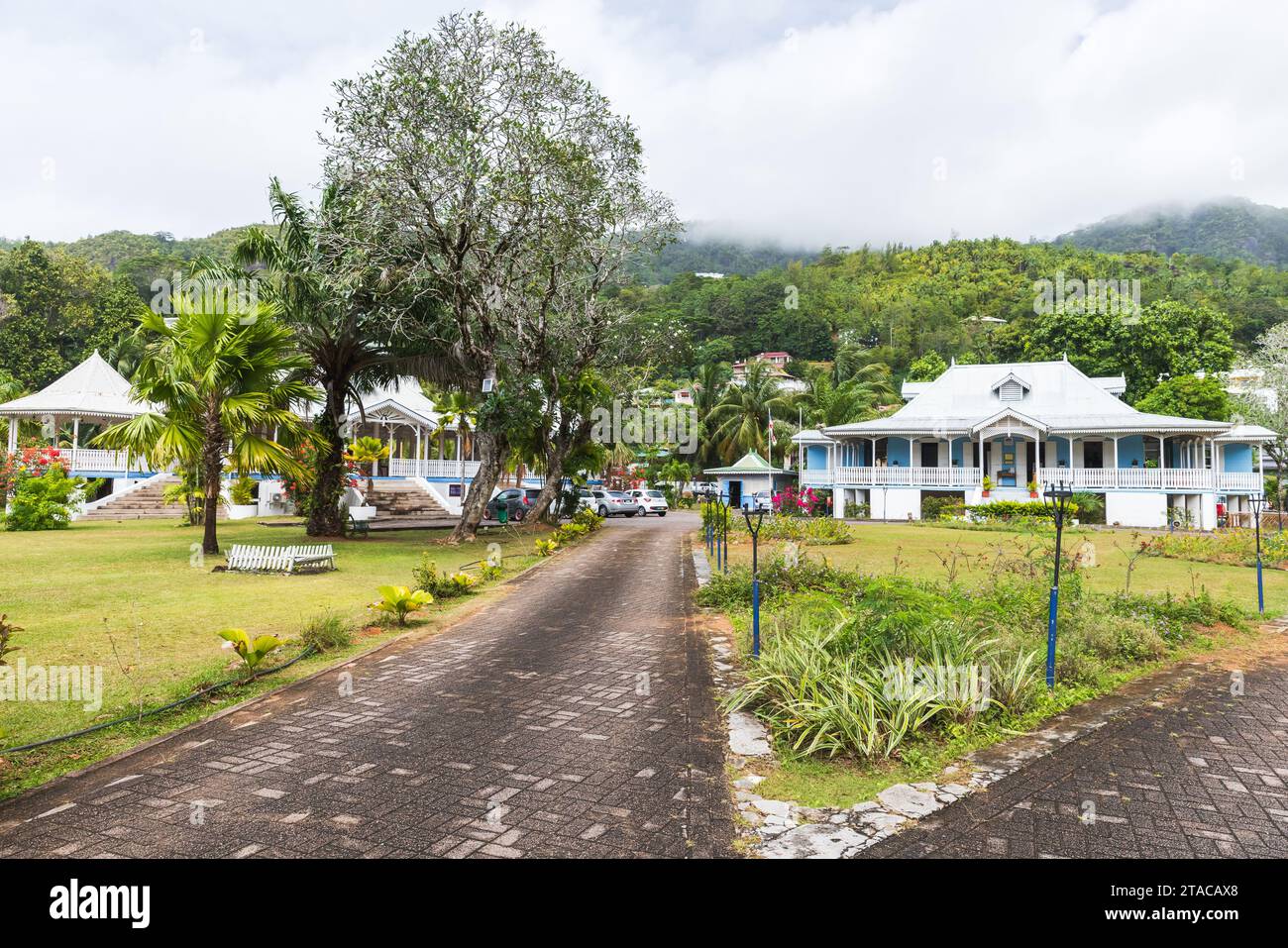 Mahe, Seychellen - 18. August 2023: Domaine de Val des Pres, auch bekannt als Kunsthandwerksdorf Stockfoto