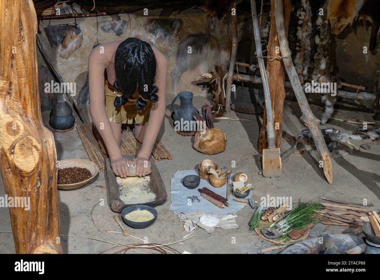 Ein Diorama eines Fremont Kultur-Grubenhauses im USU Eastern Prehistoric Museum in Price, Utah. Stockfoto