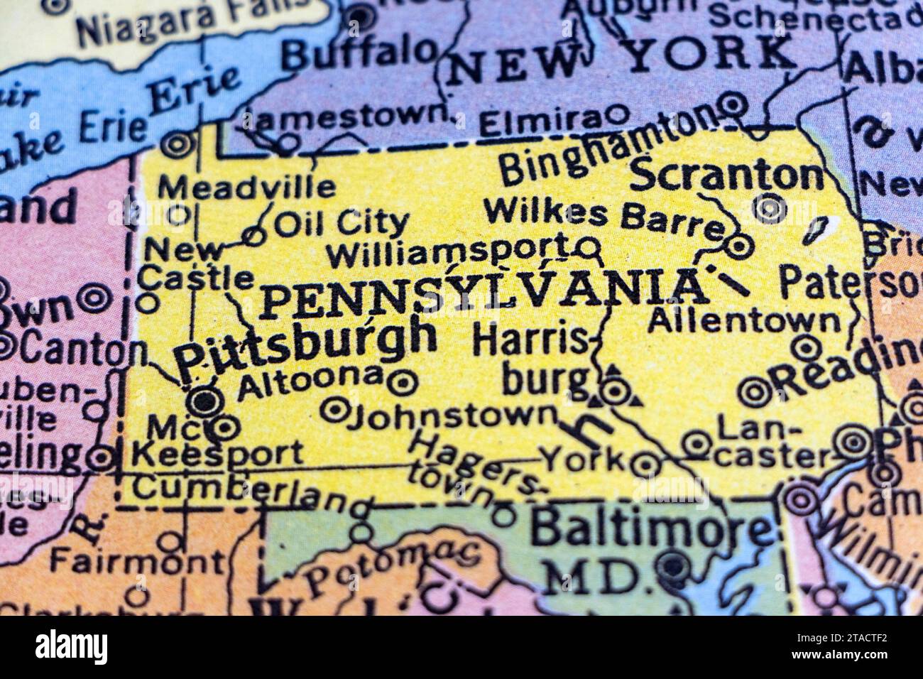 Nahaufnahme der usa-Karte mit dem Bundesstaat pennsylvania Stockfoto