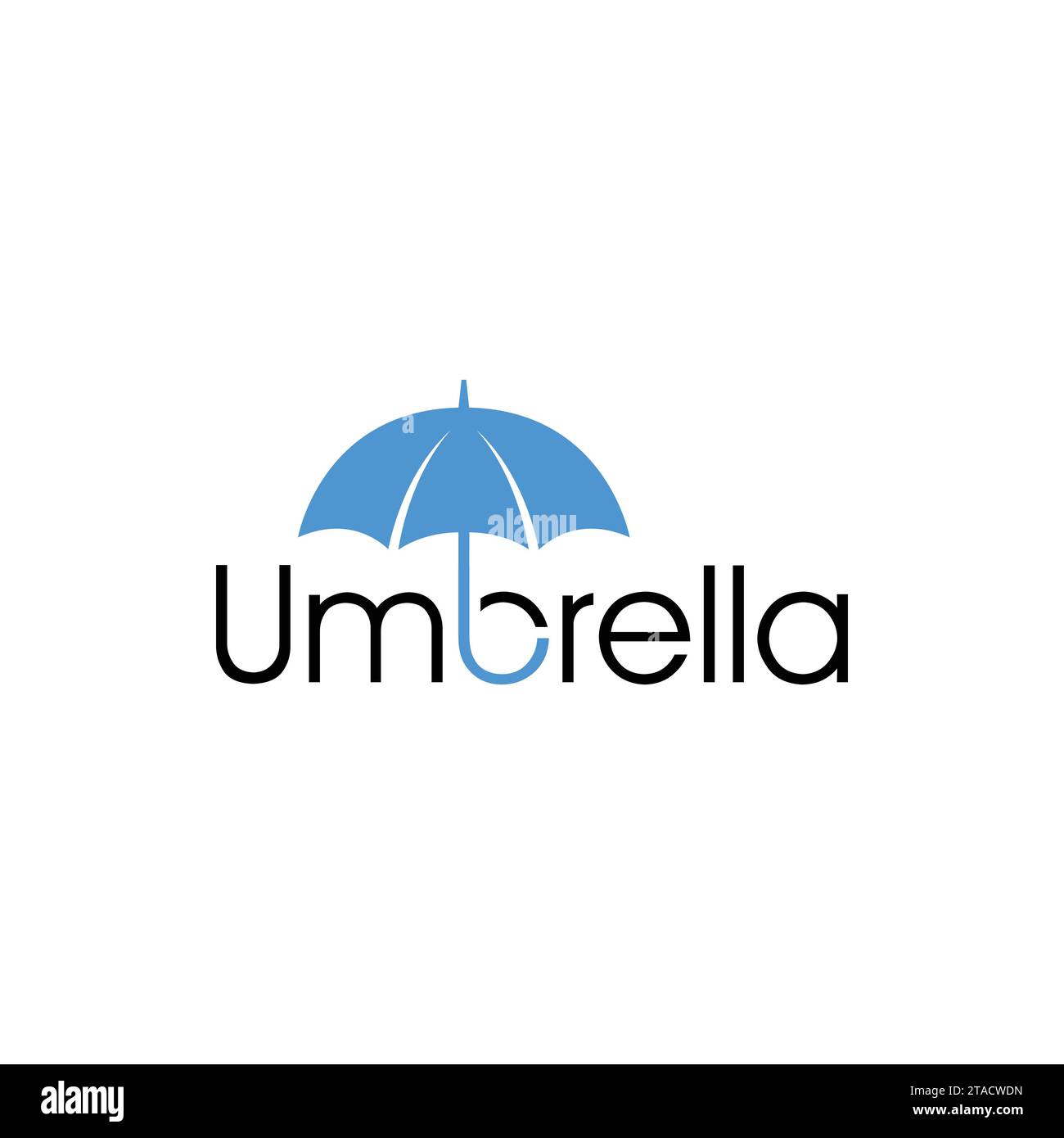 Vektor minimalistische Regenschirm Typografie Logo Design Vorlage isoliert auf weißem Hintergrund. Design-Vorlage für kreative Vektorschirmtexte. Stock Vektor