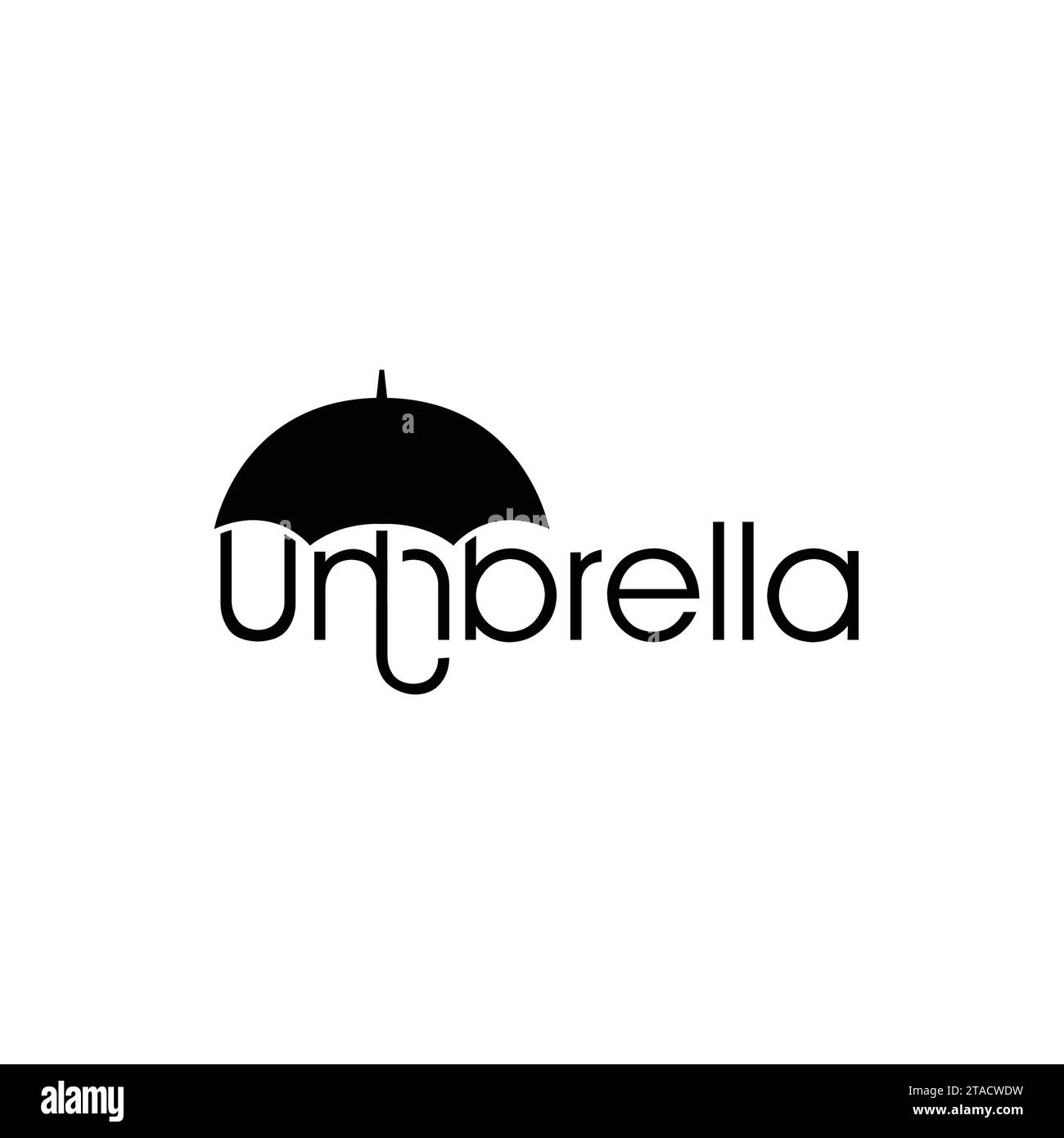 Vektor minimalistische Regenschirm Typografie Logo Design Vorlage isoliert auf weißem Hintergrund. Design-Vorlage für kreative Vektorschirmtexte. Stock Vektor